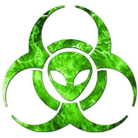 Alien Biohazard Symbol - Vinyl Decal Sticker - 6&quot&quot X 5.75&quot&quot - Green Flames
