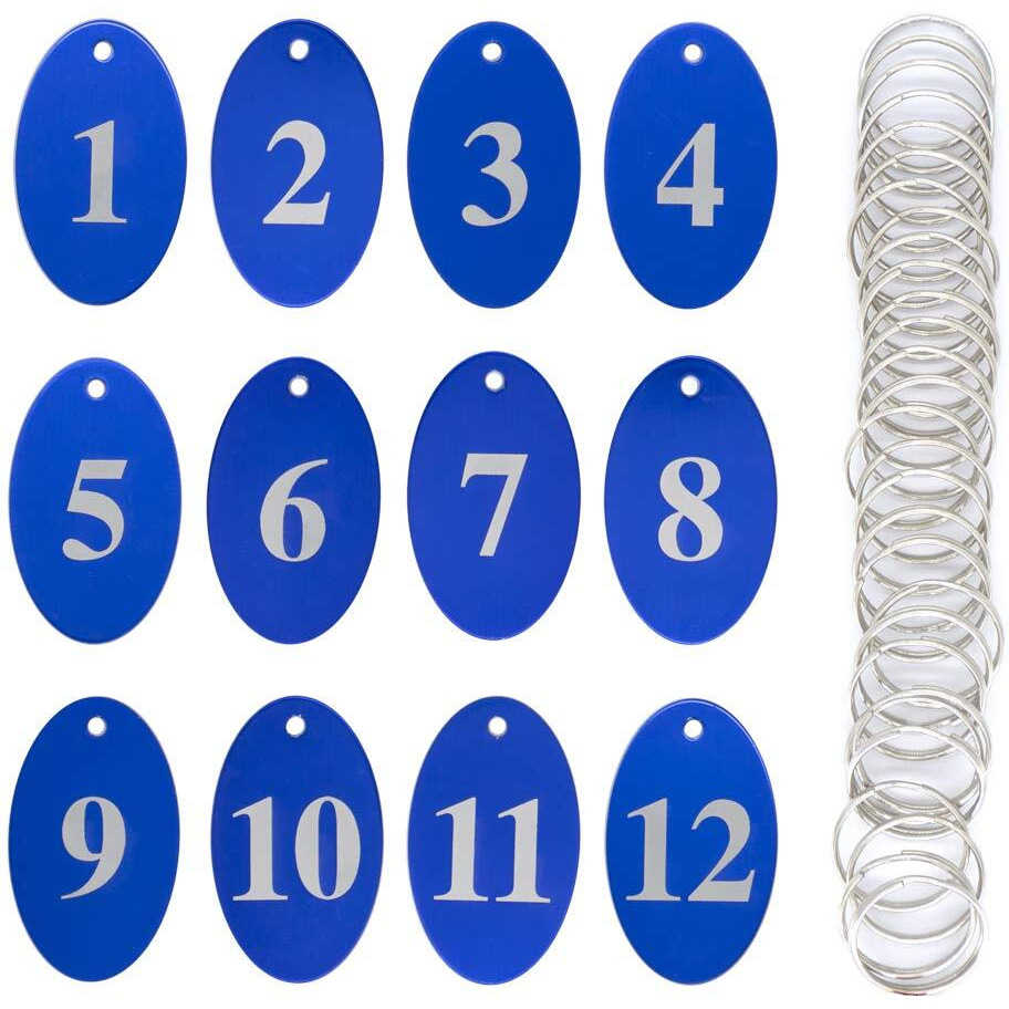 Staymax Aluminum Alloy Oval Number Tag Key Tag With Key Rings (1-25  Blue)