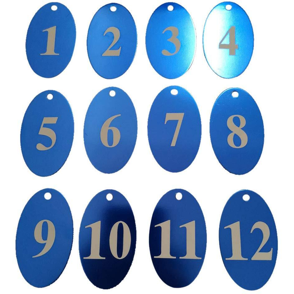 Staymax Aluminum Alloy Oval Number Tag Key Tag With Key Rings (1-25  Blue)