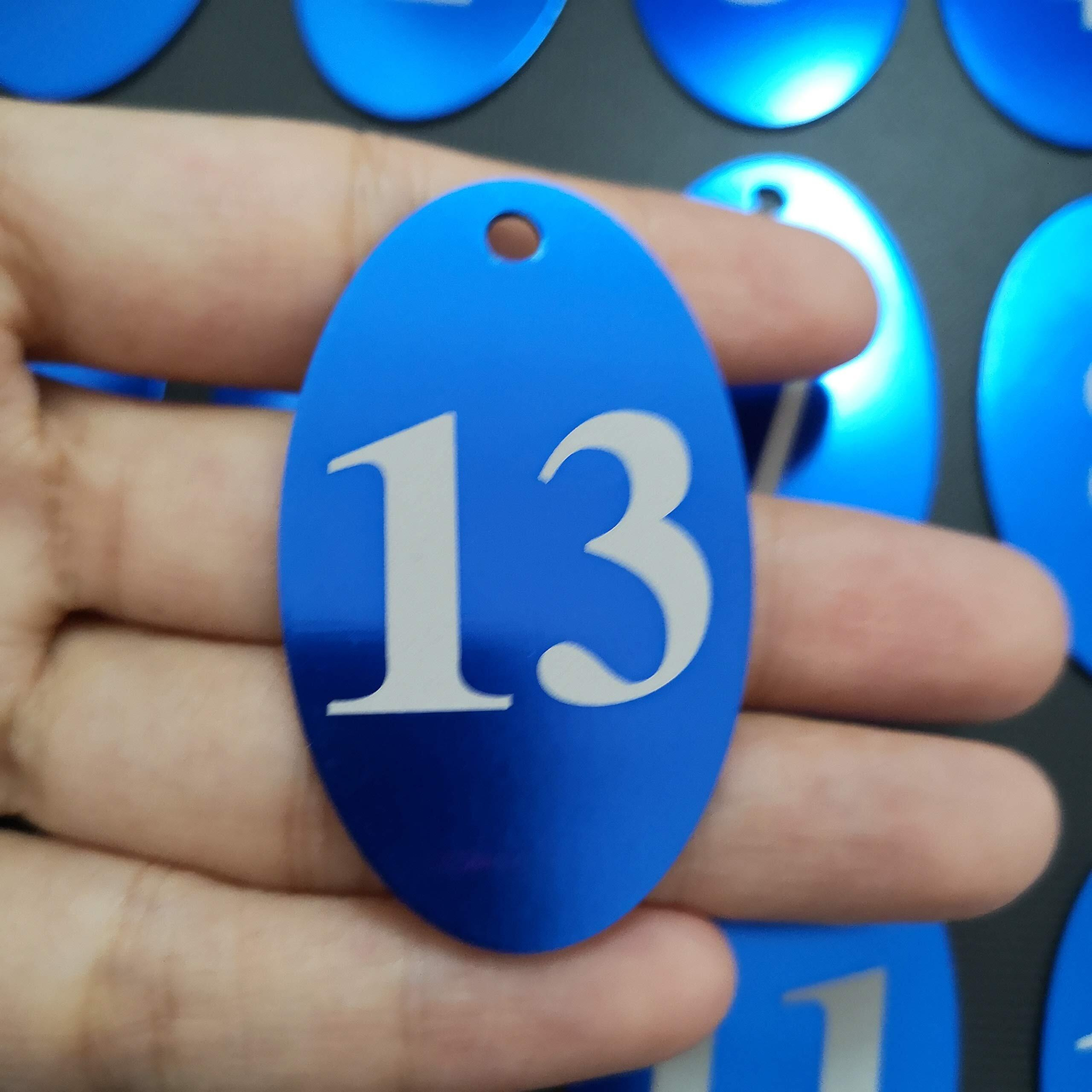 Staymax Aluminum Alloy Oval Number Tag Key Tag With Key Rings (1-25  Blue)