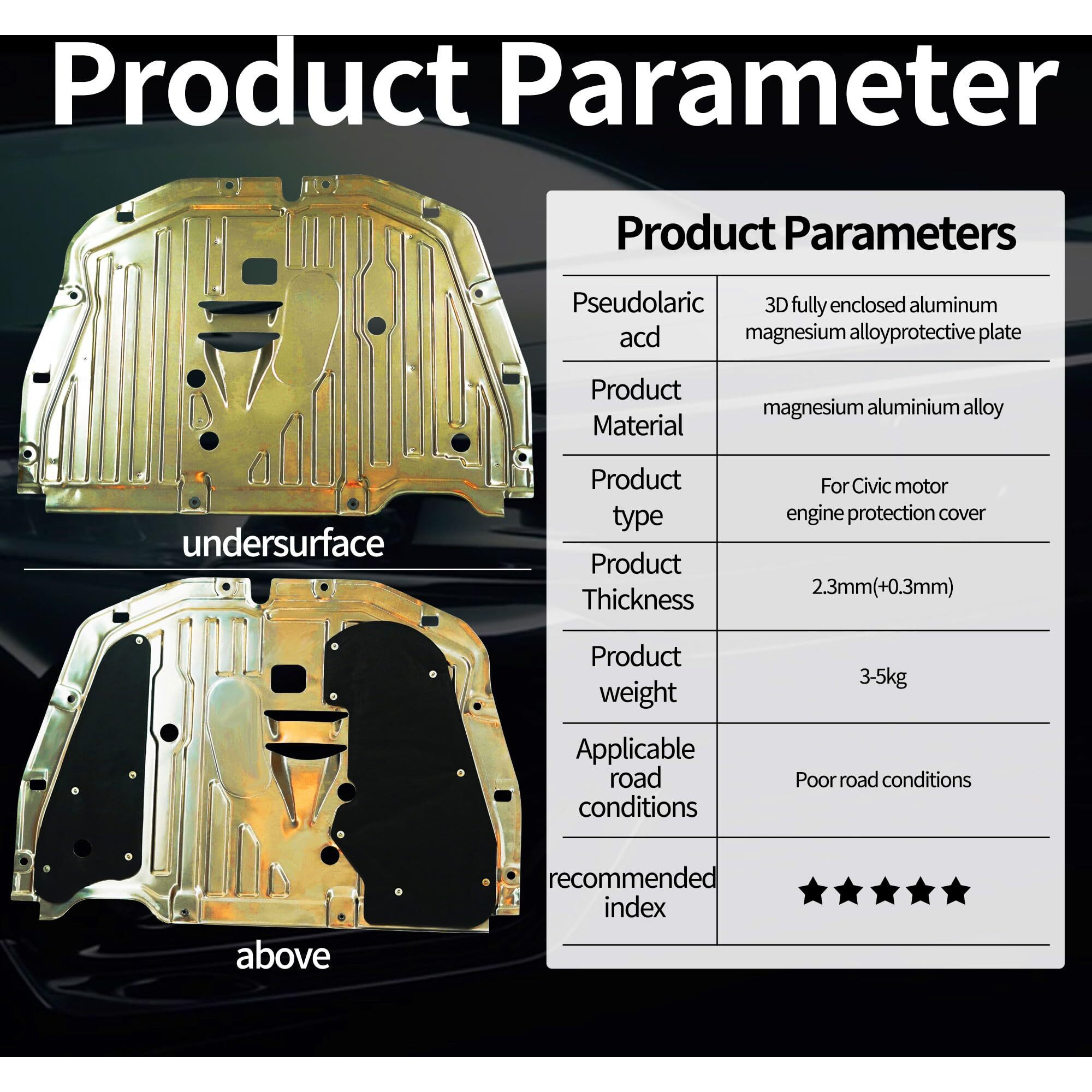 74110-Tba-A00 90674-Ty2-A01 Al-Mg Alloy Engine Splash Guard Under Car Shield Cover Board For Honda Civic 2016 2017 2018 2019 2020 2021 Oem 74110-Tba-A00 90674-Ty2-A01 Engine Splash Shield Guard