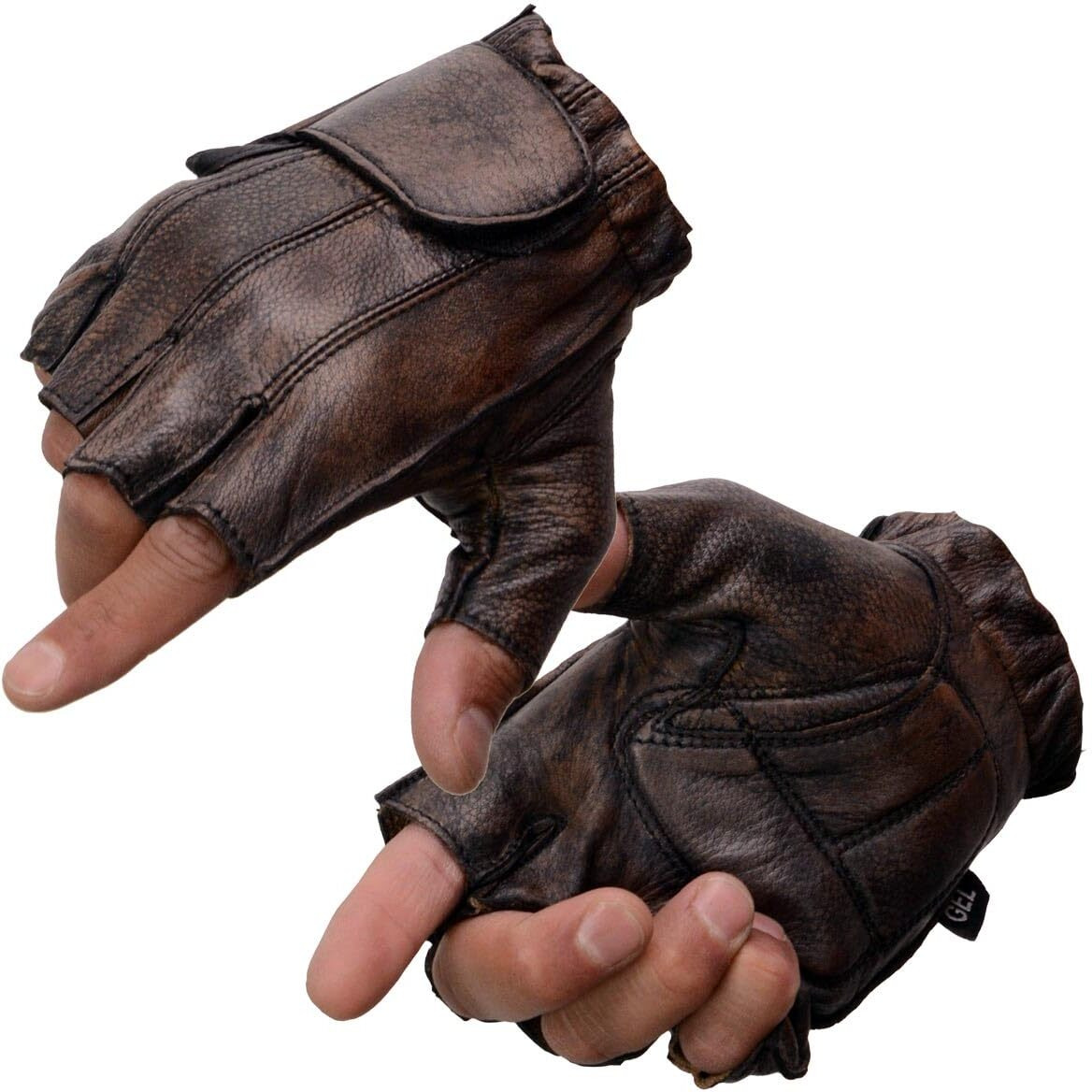 Milwaukee Leather Mg7561 Men's Premium Brown Leather Gel Padded Palm Fingerless Motorcycle Hand Gloves - 3X-Large