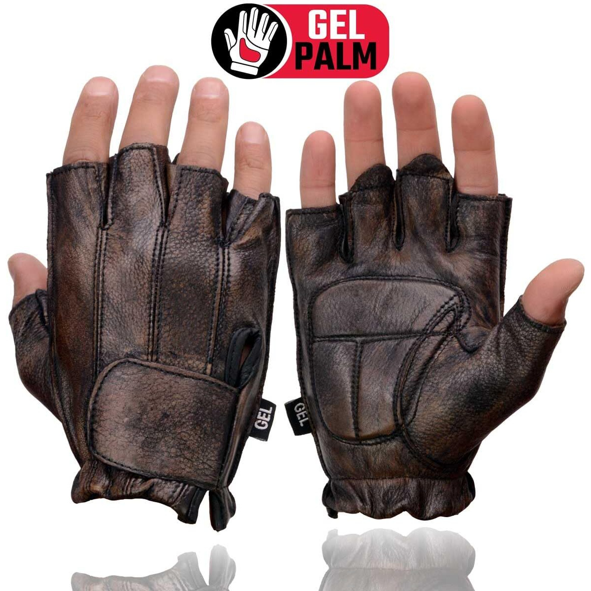 Milwaukee Leather Mg7561 Men's Premium Brown Leather Gel Padded Palm Fingerless Motorcycle Hand Gloves - 3X-Large