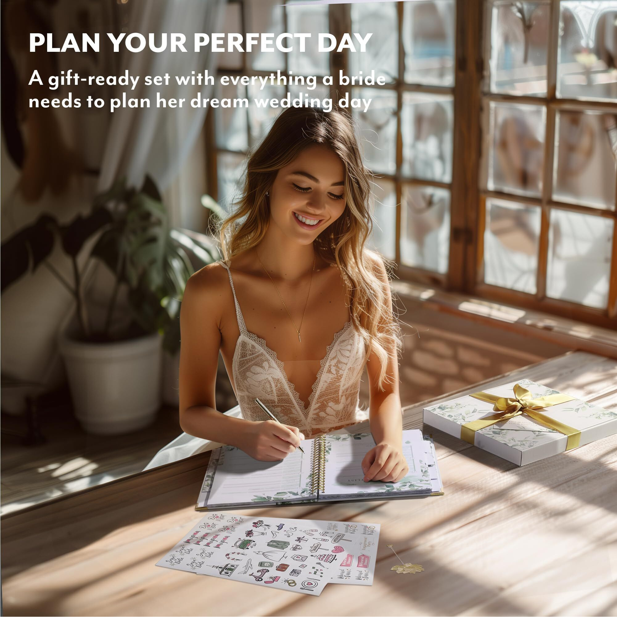 Your Perfect Day Wedding Planner And Organizer Set - Includes Calendars And Checklists Plus Stickers And Gold Pen - Bride To Be Planning Book Binder - Engagement Or Shower Gifts