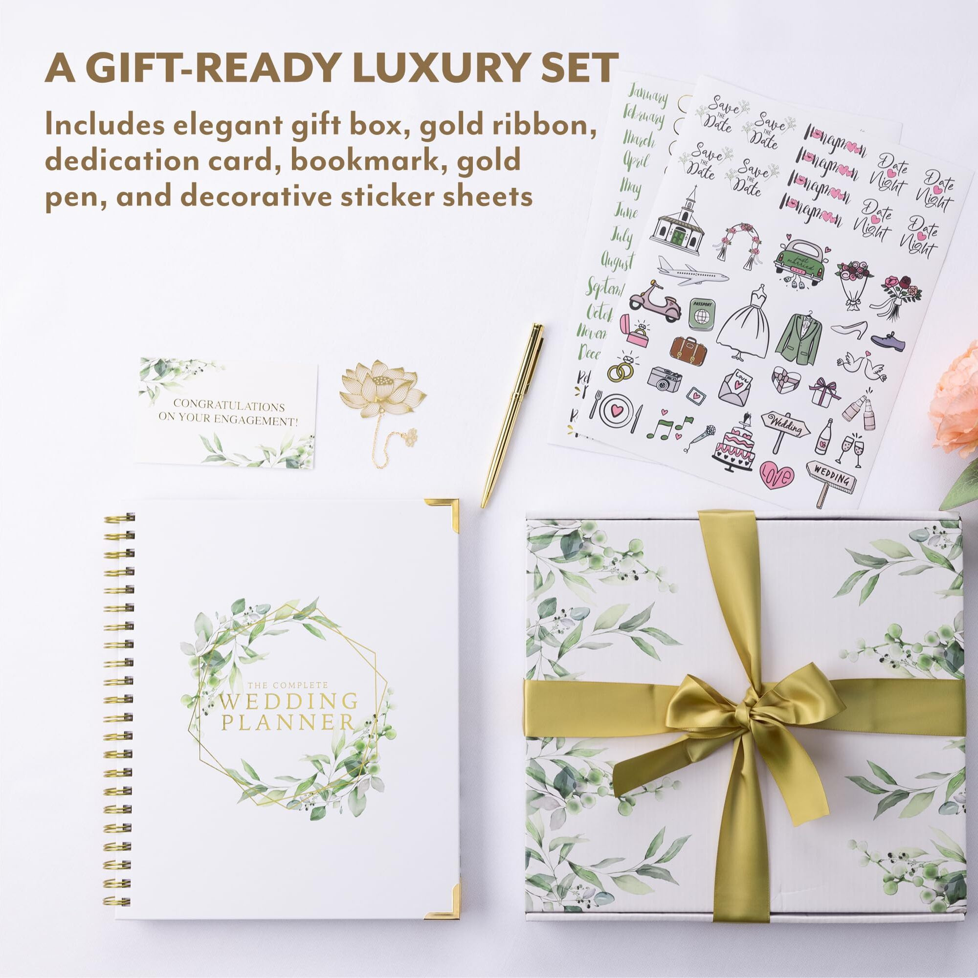 Your Perfect Day Wedding Planner And Organizer Set - Includes Calendars And Checklists Plus Stickers And Gold Pen - Bride To Be Planning Book Binder - Engagement Or Shower Gifts