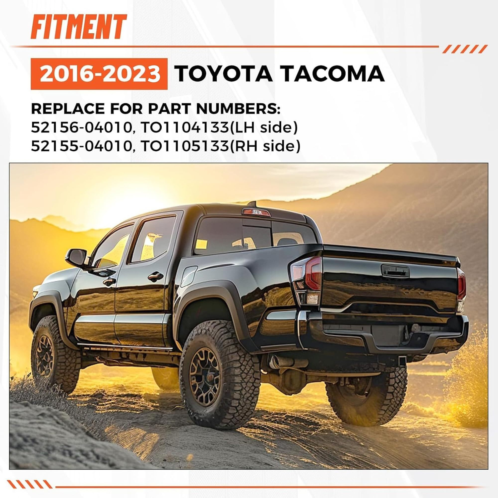 Ecotric Rear Bumper End Cap Compatible With 2016-2023 Toyota Tacoma W/O Sensor Hole Replace For To1105133  To1104133 52156-04010  52155-04010 Corner Cover Driver And Passenger Side Black