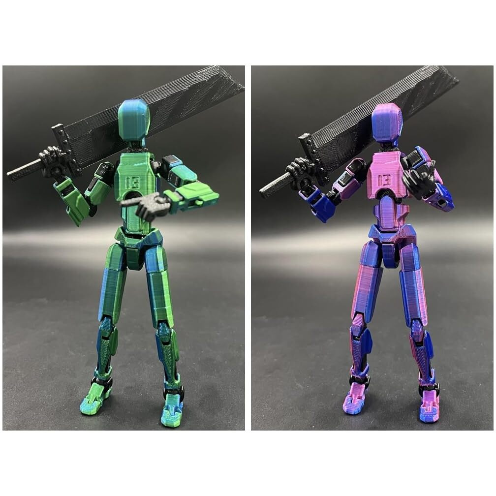 Sansgoup T13 Action Figure Set (Assembly Completed)  3D Printed Multi-Jointed Movable Titan 13 Lucky Dummy 13 Mobile Robot  Nova 13 Action Figures Desktop Decorations For Game Lovers Toy (Purple Blue