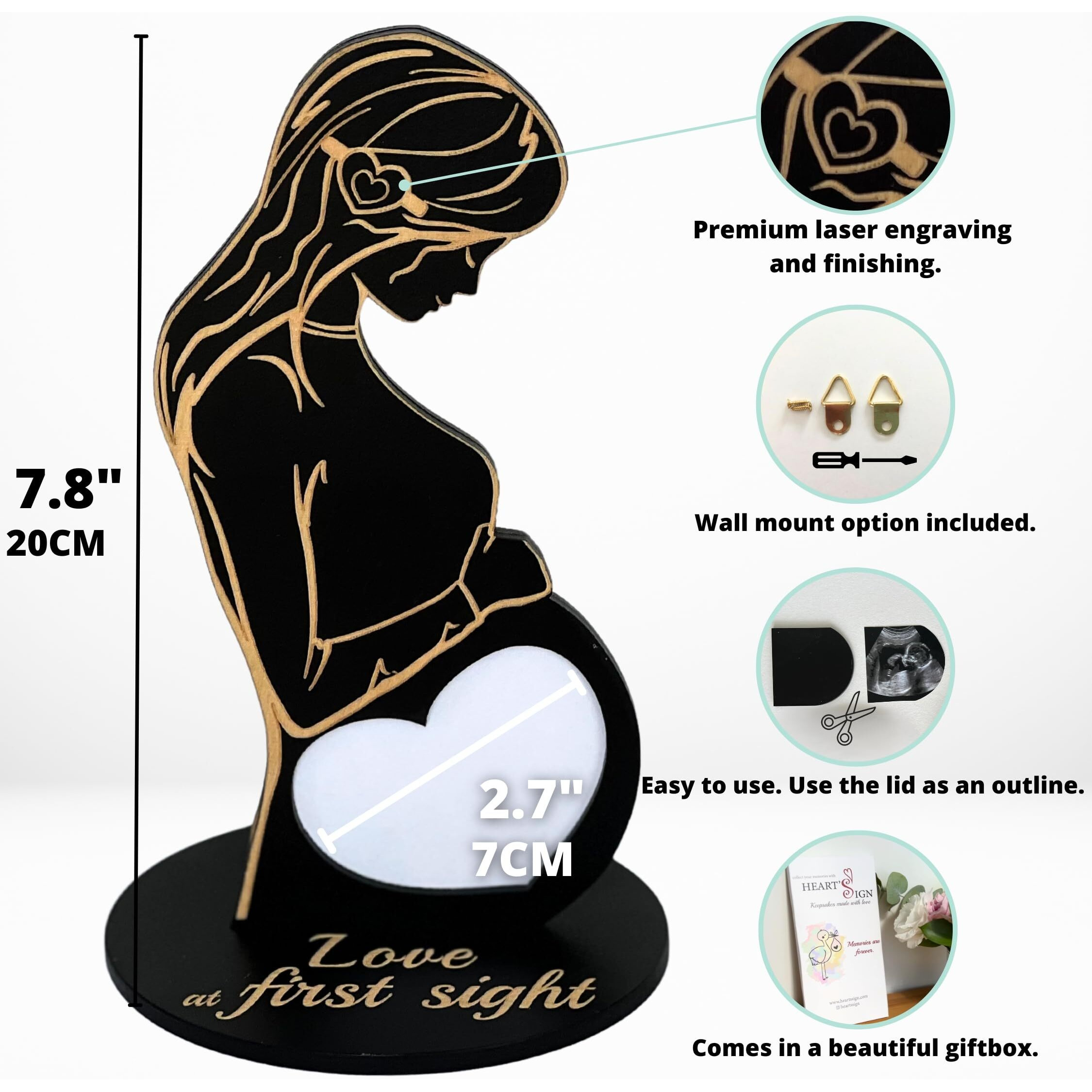 Heart's Sign Baby Ultrasound Photo Frame - Expecting Mom Gift For Pregnant Friend | Pregnant Wife Gifts From Husband | Sonogram Frame Gift For Pregnant Women (Black - Heart)