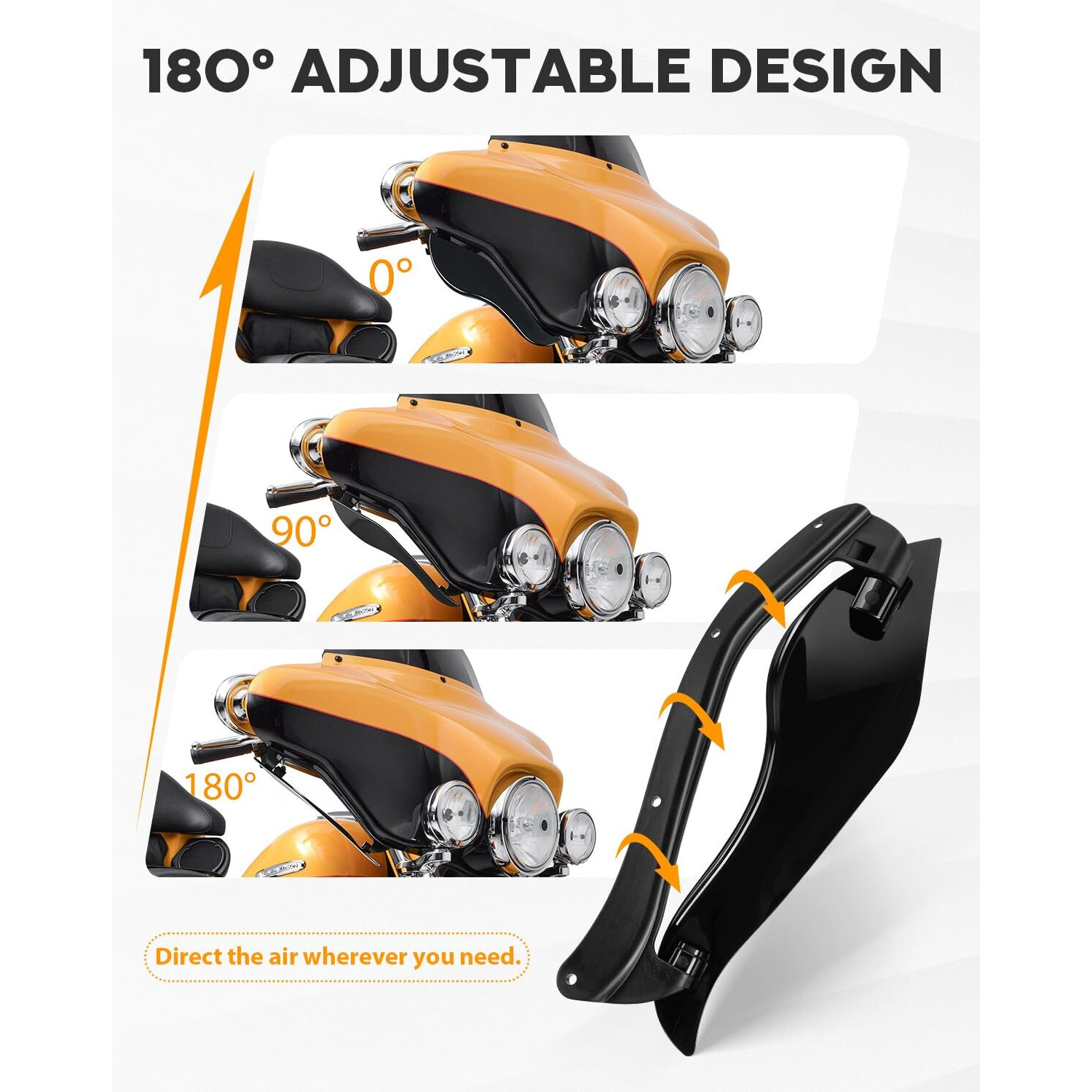 Pbymt Fairing Air Deflectors Side Wings Windshield Adjustable Wind Deflectors Compatible For 2008-2013 Harley Electra Glide Street Glide Trike