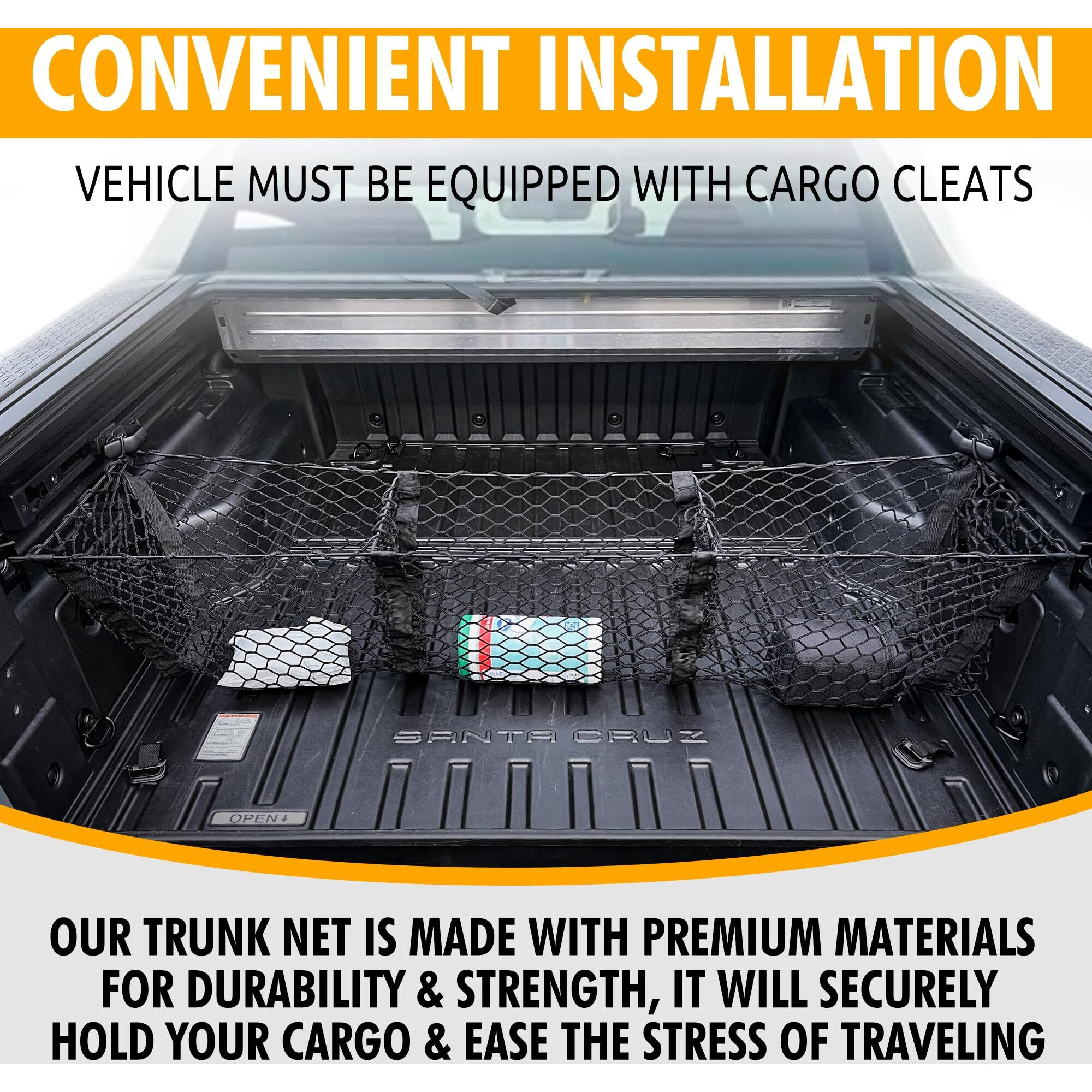 3 Pocket Style Elastic Trunk Cargo Net For Hyundai Santa Cruz 2022-2025 - Premium Trunk Organizers & Storage - Cargo Net For Pickup Truck Bed - Truck Bed Divider - Car Organizer For Pickup