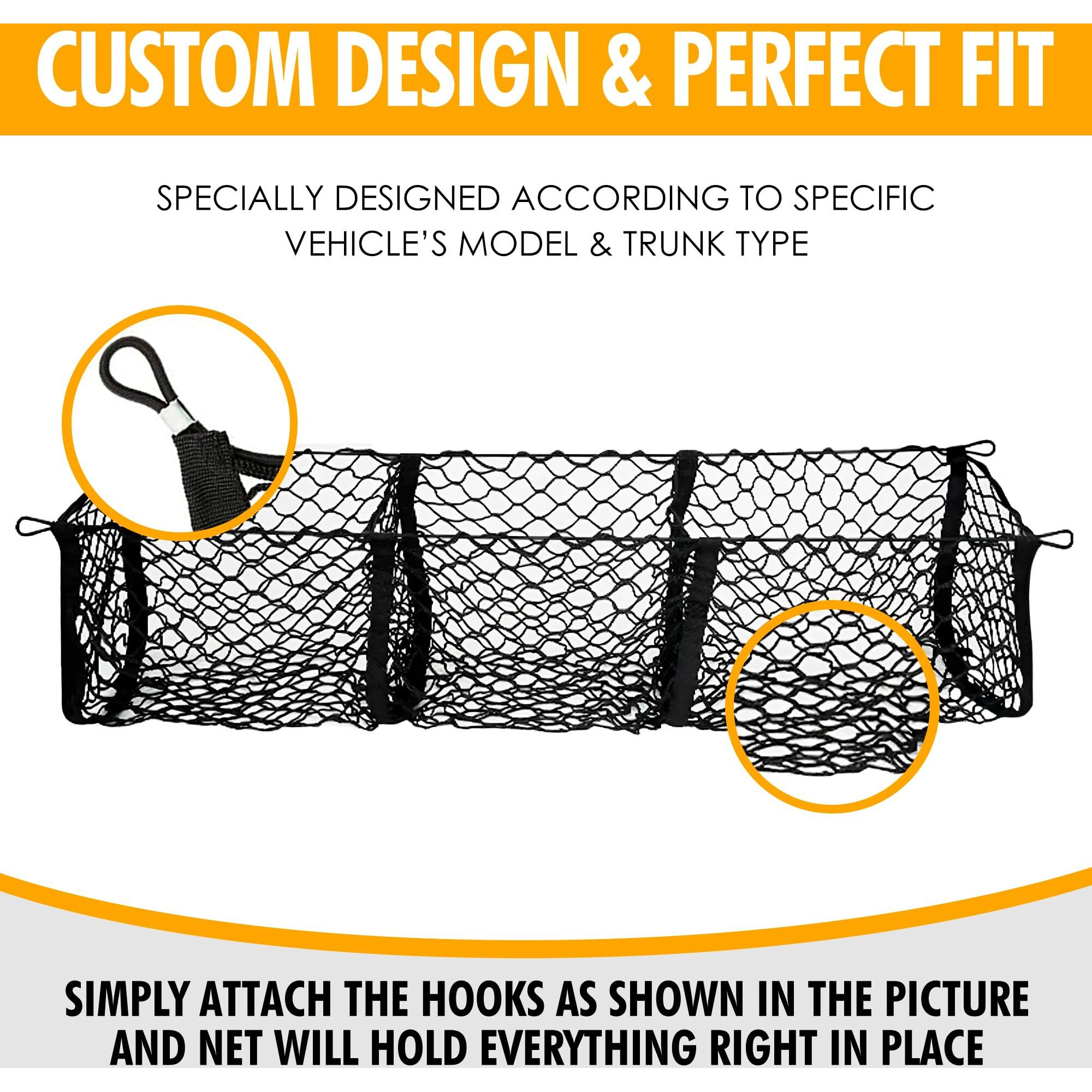 3 Pocket Style Elastic Trunk Cargo Net For Hyundai Santa Cruz 2022-2025 - Premium Trunk Organizers & Storage - Cargo Net For Pickup Truck Bed - Truck Bed Divider - Car Organizer For Pickup