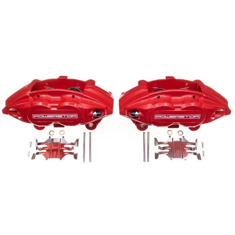 Power Stop Front S6232 Pair Of High-Temp Red Powder Coated Calipers For Fx50  G37  M35H  M37  M56  Q50  Q60  Q70  Q70L  Q  370Z [Model Specific]