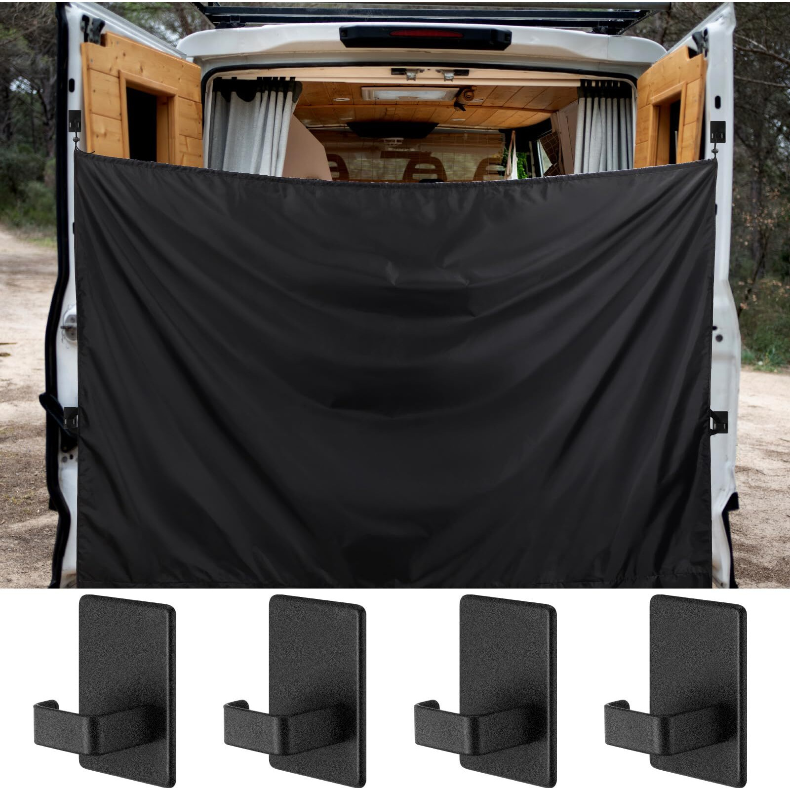 Fanfanwin 7X6 Ft Black Large Car Curtains Camper Van Rear Door Shower Curtains With Magnetic Hooks Adjustable Outdoor Shower Double Layer Changing Car Cover Truck Travelling