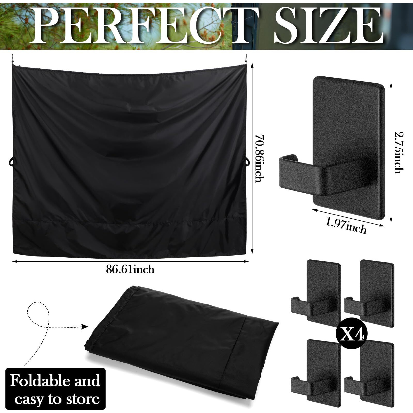 Fanfanwin 7X6 Ft Black Large Car Curtains Camper Van Rear Door Shower Curtains With Magnetic Hooks Adjustable Outdoor Shower Double Layer Changing Car Cover Truck Travelling