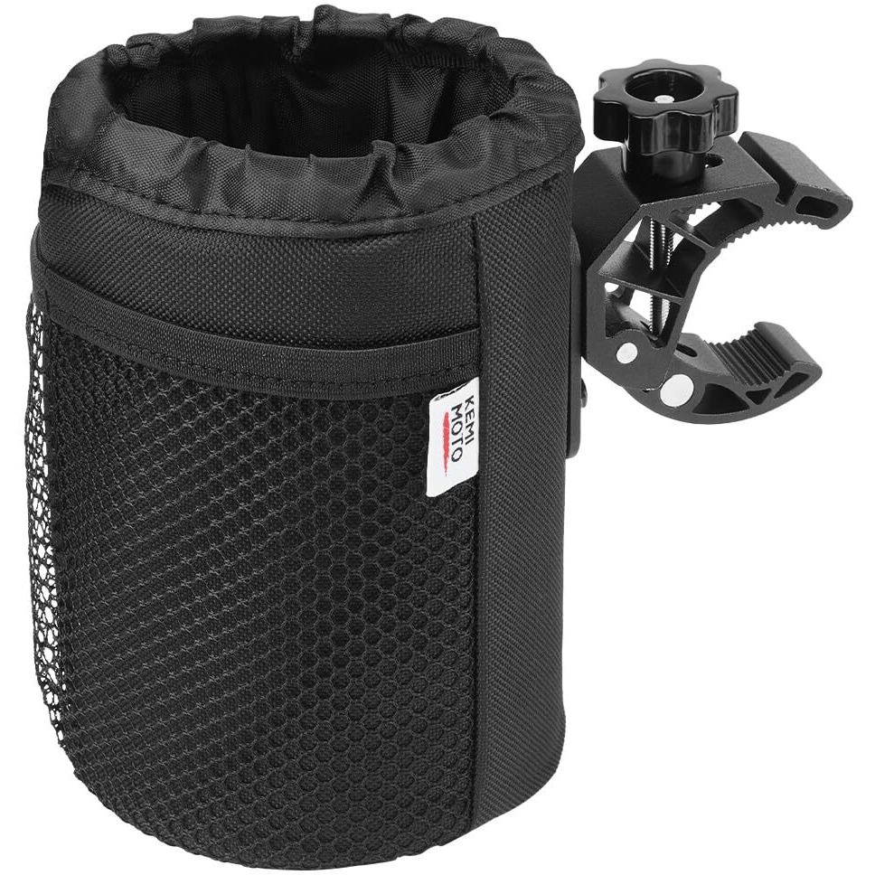 Kemimoto Motorcycle Cup Holder  Oxford Fabric Motorcycle Drink Holder With 0.6""-1.5"" Alligator Clamp  Universal Water Bottle Cup Accessories For Bike  Atv/Utv  Scooter  Boat  Walker  Black L