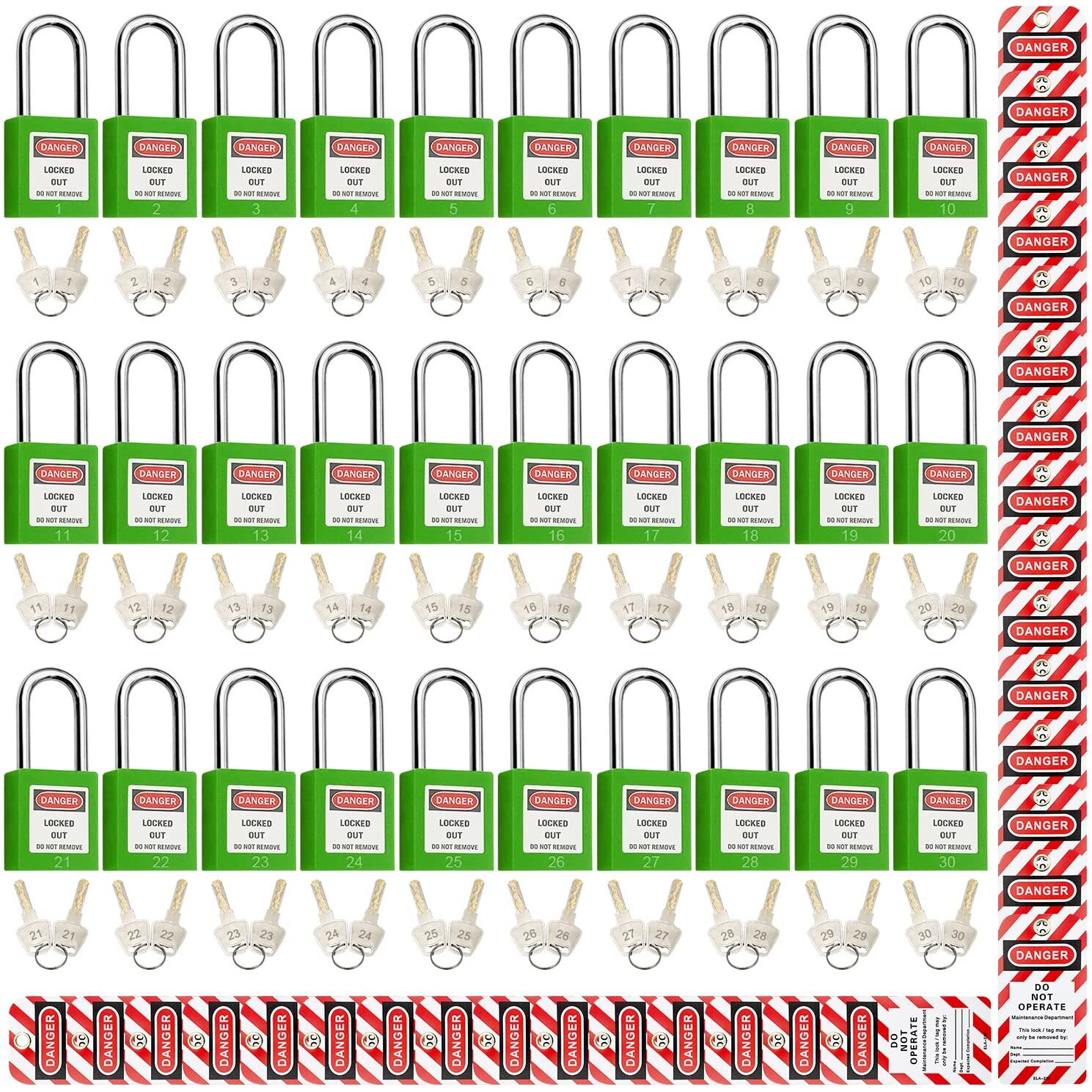 Safby Lockout Tagout Locks  Safety Padlock  Keyed Differently Loto Safety Padlocks For Lock Out Tag Out Kits Station (Green 1-30)