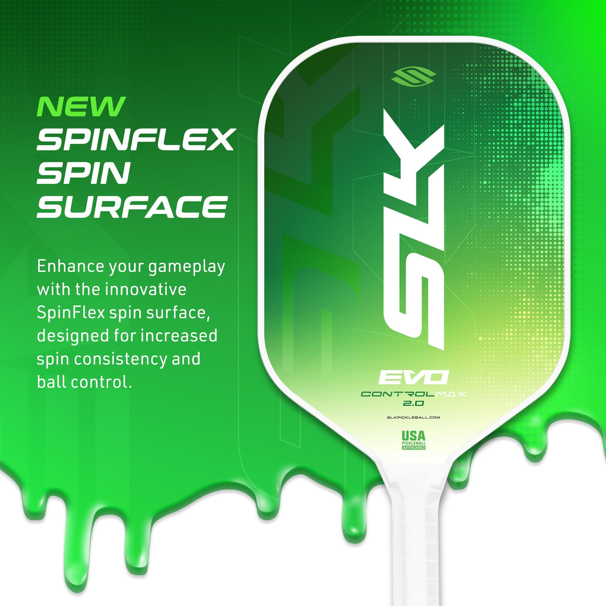 Selkirk Sport Slk Evo Control Xl Pickleball Paddle | G8 Power Carbon Fiber Pickleball Paddle Face With Spinflex Surface And Rev-Control Polymer Core | Control Green Xl