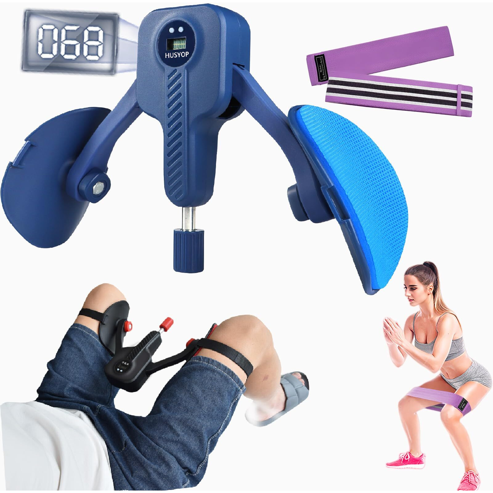 Husyop Thigh Master 0-110 Lbs Adjustable Resistance Inner Thigh Exerciser  Thigh Trainer Pro With Leg Straps  Pelvic Floor Exerciser Kegel Trainer Thigh Toner Hip Trainer For Women Men (Blue)