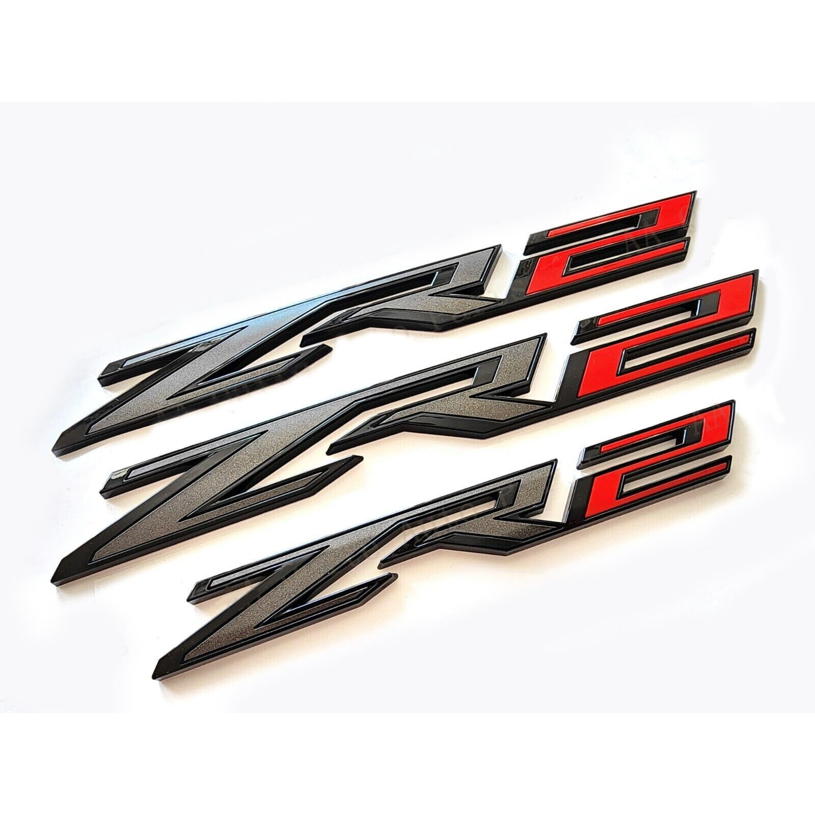 3Pack Oem Two Side Zr2 Emblems Badges Plus Rear Zr2 Compatible With Silverado Colorado 84865797 (Black Red)