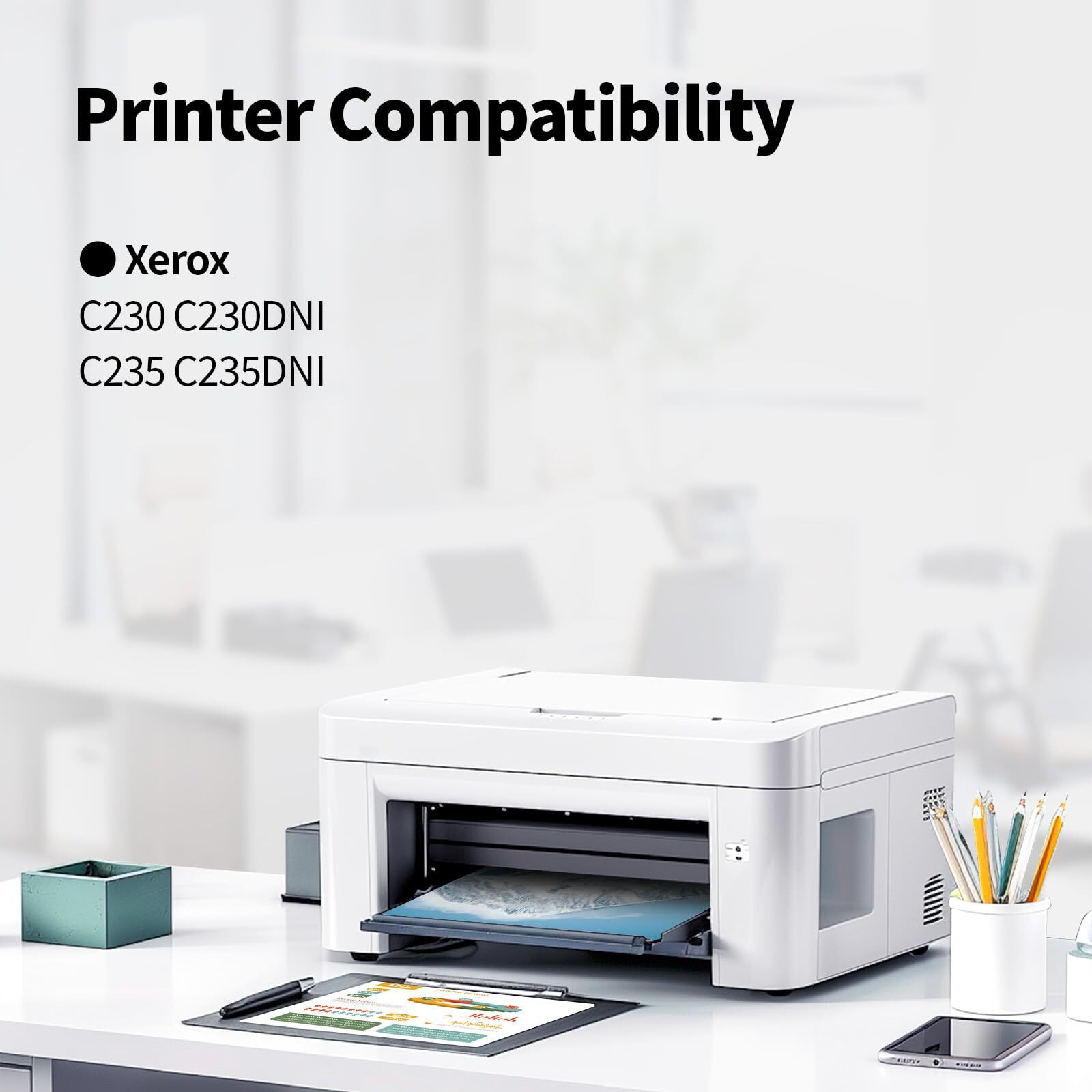 Sanune C230 C235 High Yield Toner Cartridge With Chip Replacement For Xerox 006R04391 006R04392 006R04393 006R04394 Black Cyan Magenta Yellow For Xerox C230 C230/Dni C235 C235/Dni Printer Ink (4 Pack)