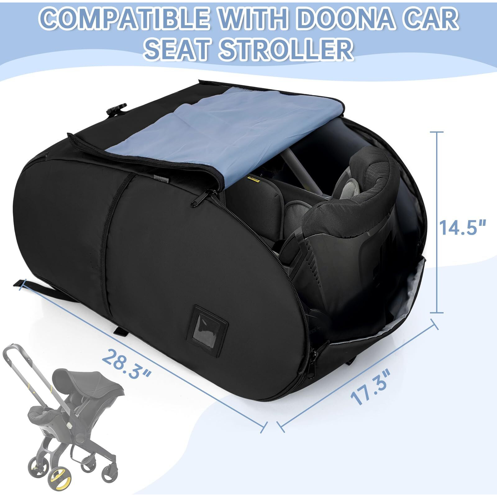 Weliday Padded Car Seat Travel Bag Compatible With Doona  Infant Car Seat Travel Bag  Foldable Car Seat Stroller Gate Check Bag For Airplane (Black)