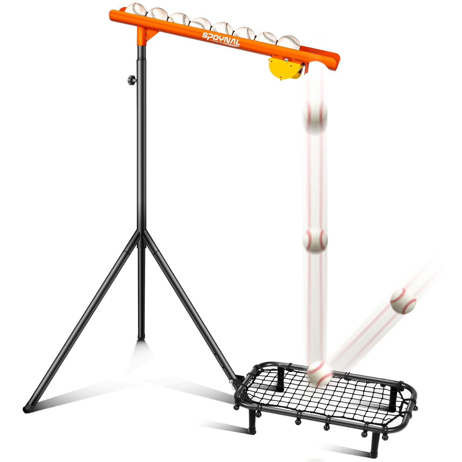 Spoynal Baseball Auto Soft Toss Trainer With Rebound Net - Adjustable Height 52 &quot&quot-72 &quot&quot  8-Ball Capacity  6/8/10S Auto-Drop  Rebound Net & Carry Bag - For Baseball & Softball Training Equipment