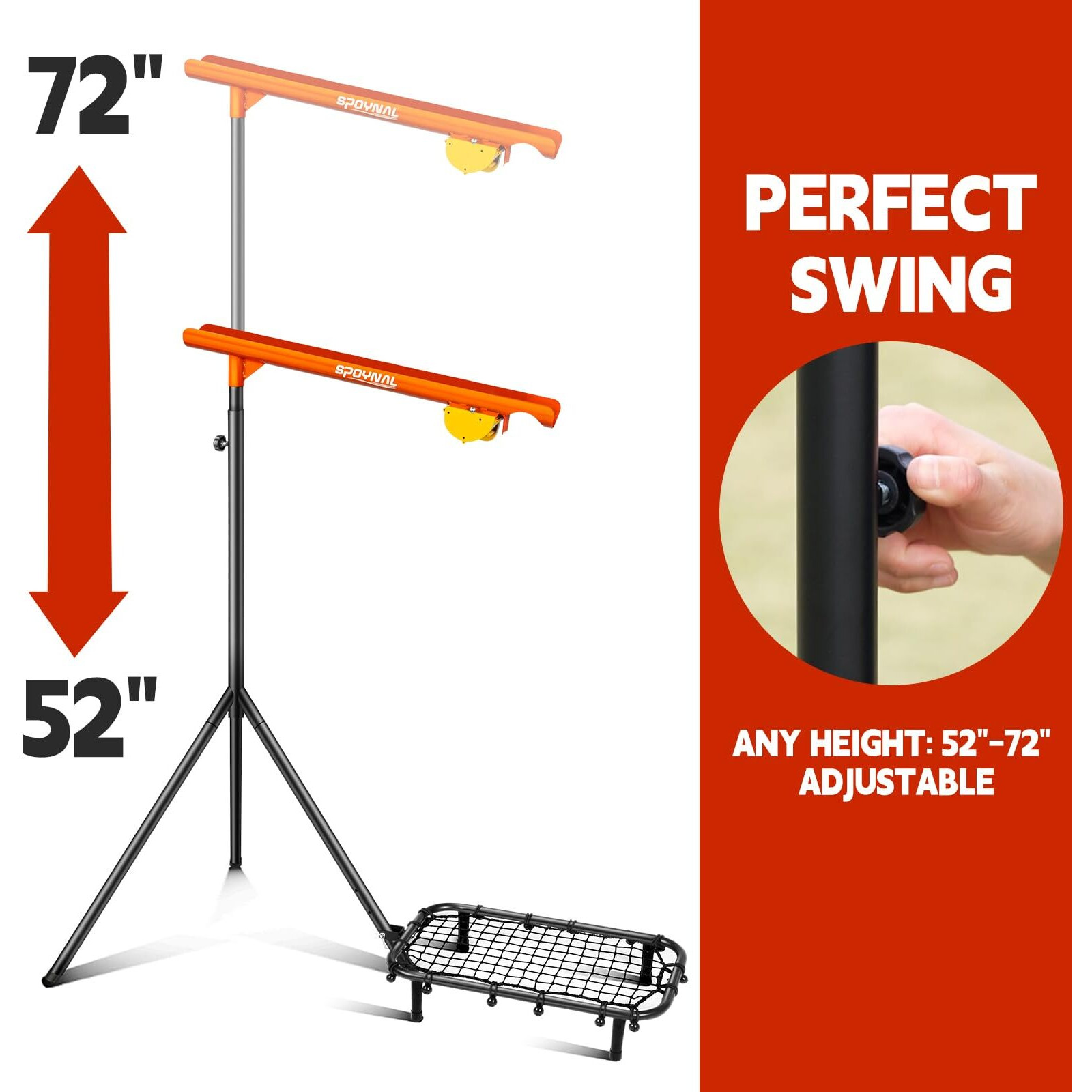 Spoynal Baseball Auto Soft Toss Trainer With Rebound Net - Adjustable Height 52 &quot&quot-72 &quot&quot  8-Ball Capacity  6/8/10S Auto-Drop  Rebound Net & Carry Bag - For Baseball & Softball Training Equipment