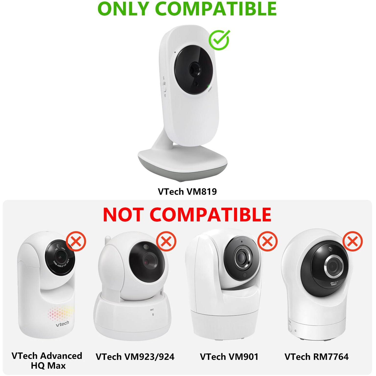 Flexible Baby Monitor Mount Compatible With Vtech Vm819  No Drilling Baby Camera Mount For Crib Without Wall Damage (White)