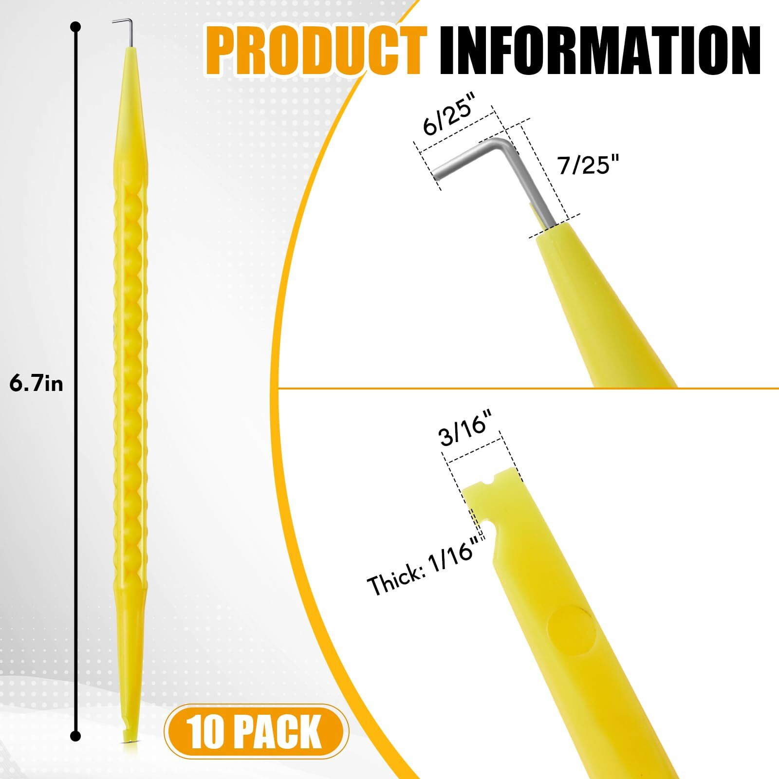 Daifunli 10 Pcs Probe Pick Spudger Nylon With L-Shaped Wire Hook 7 "" Length For Telecom Data Communication And Alarm Installers Tools(Yellow)