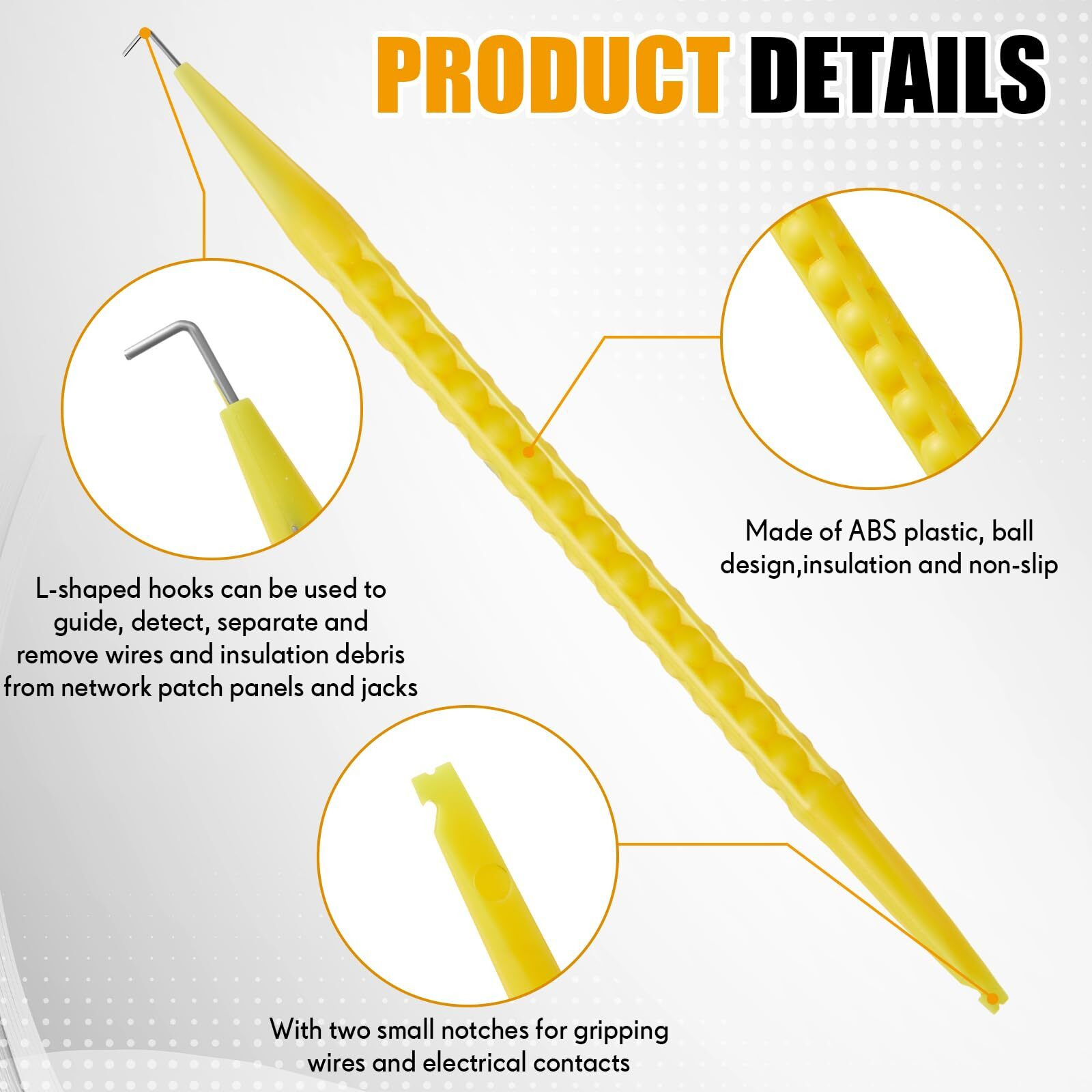 Daifunli 10 Pcs Probe Pick Spudger Nylon With L-Shaped Wire Hook 7 "" Length For Telecom Data Communication And Alarm Installers Tools(Yellow)