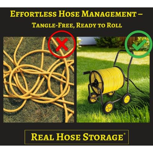 Real Hose Storage Garden Hose Reel Cart  4 Wheel Holds Up To 250 Ft Of 5/8 Hose  Garden Water Hose Carts With 4 Wheels  Metal Water Hose Reel Cart For Outside Backyard  Garden  Or Lawn
