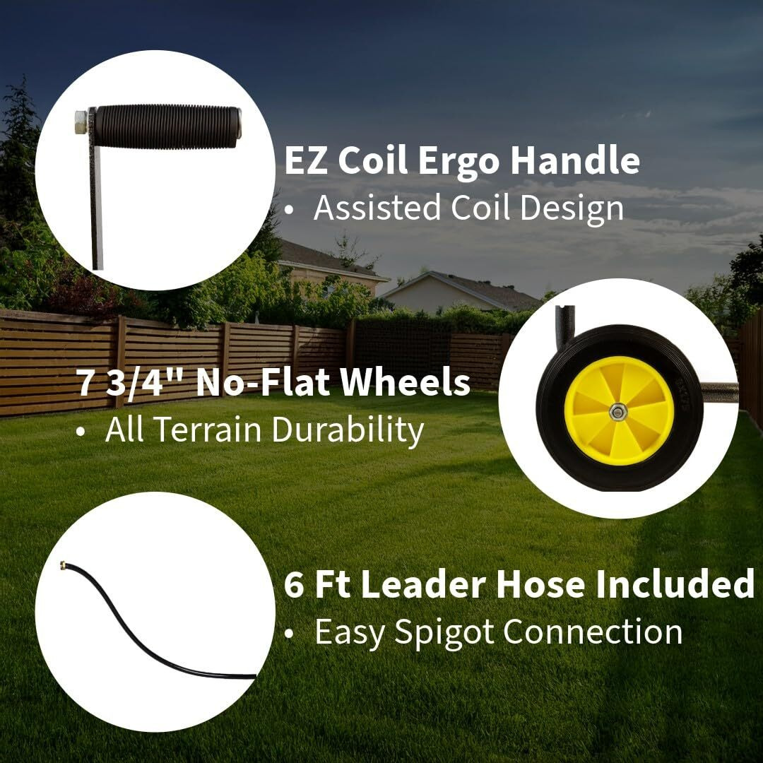 Real Hose Storage Garden Hose Reel Cart  4 Wheel Holds Up To 250 Ft Of 5/8 Hose  Garden Water Hose Carts With 4 Wheels  Metal Water Hose Reel Cart For Outside Backyard  Garden  Or Lawn