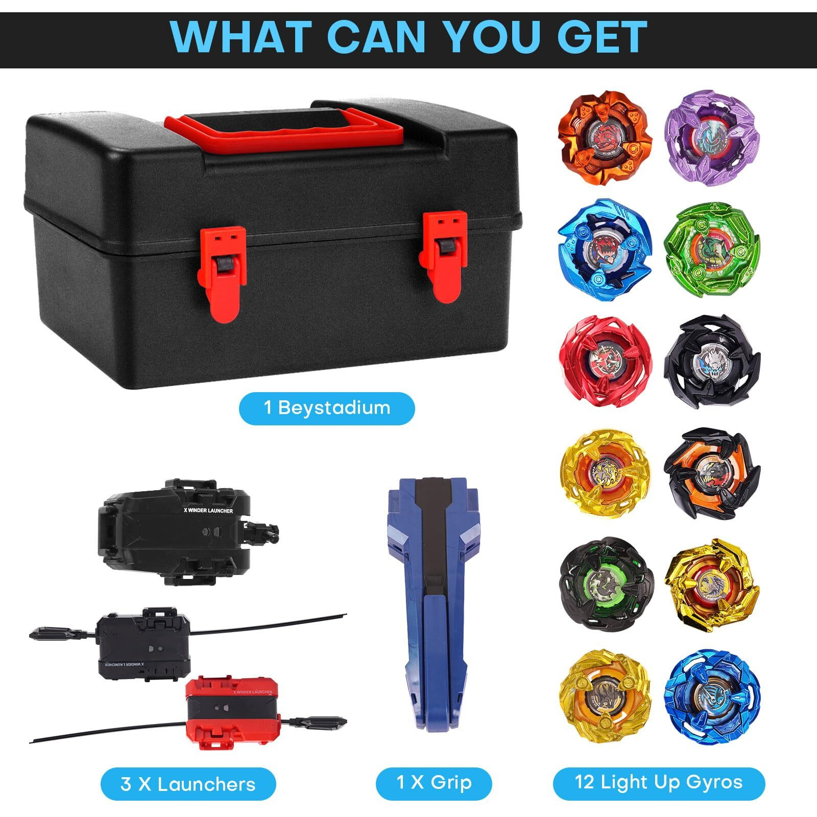 Dezawrty X Battling Set  12 Spinning Tops  3 Launchers And 1 Grip With Storage Box  Kids Toys Birthday Gift Ideal For 6+ Years Old Boys