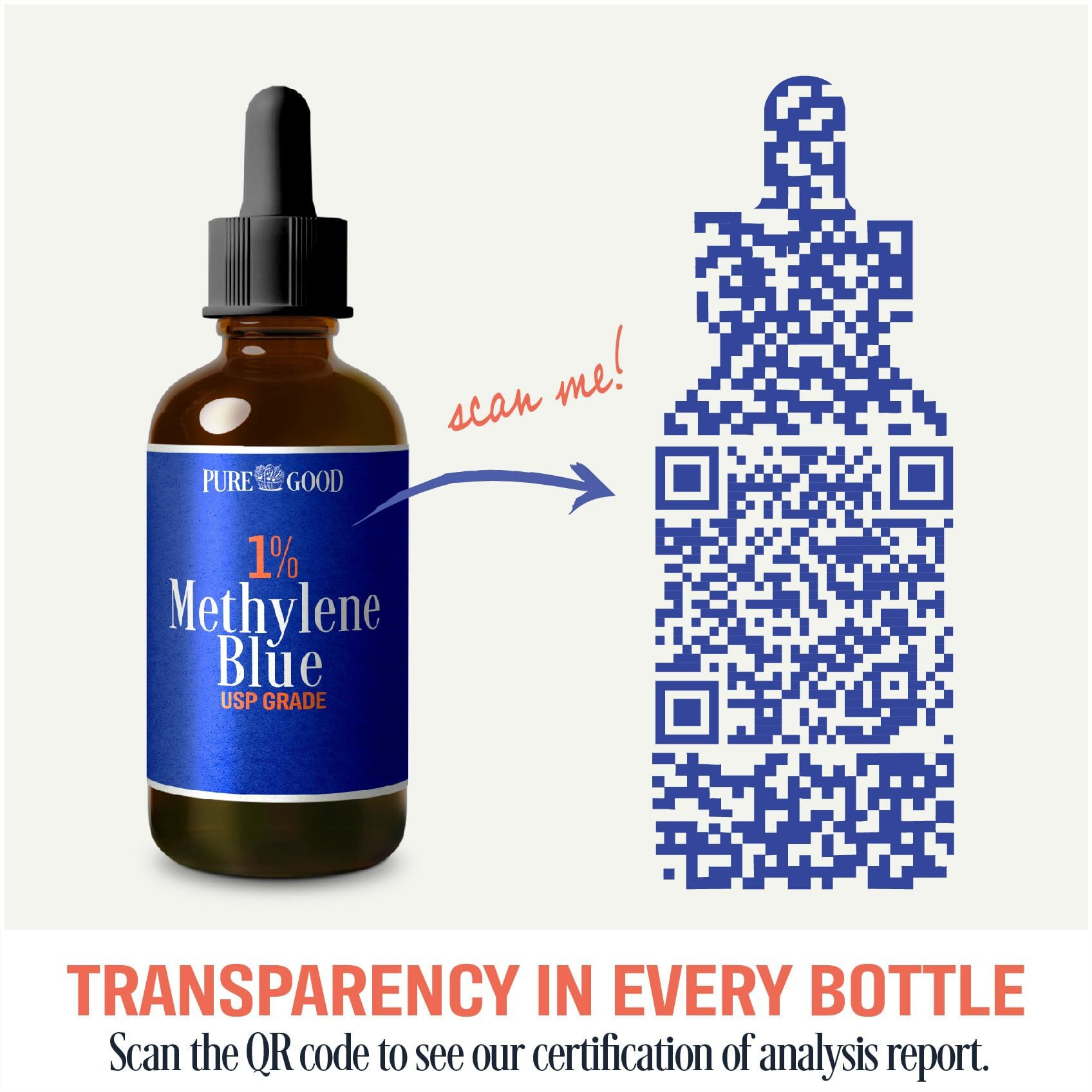 Puregood Pharmaceutical Grade Methylene Blue 1% (1 Oz) | Usp Grade  Third-Party Tested  Alcohol Free  Amber Dropper Bottle