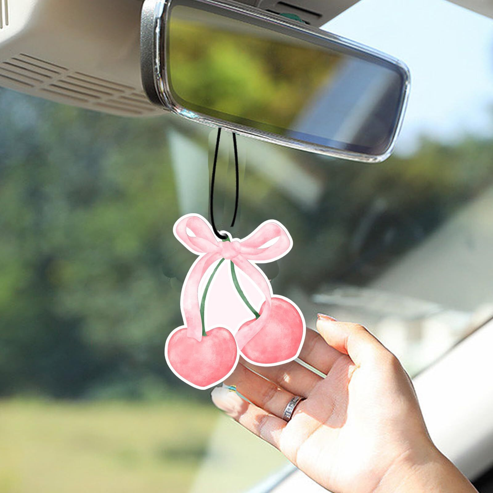 Joytezz Car Air Freshener 5Pcs Cute Pink Bow Cherry Conquette Automotive Accessories Car Interior Hanging Scents Decor For Women Teen Girls