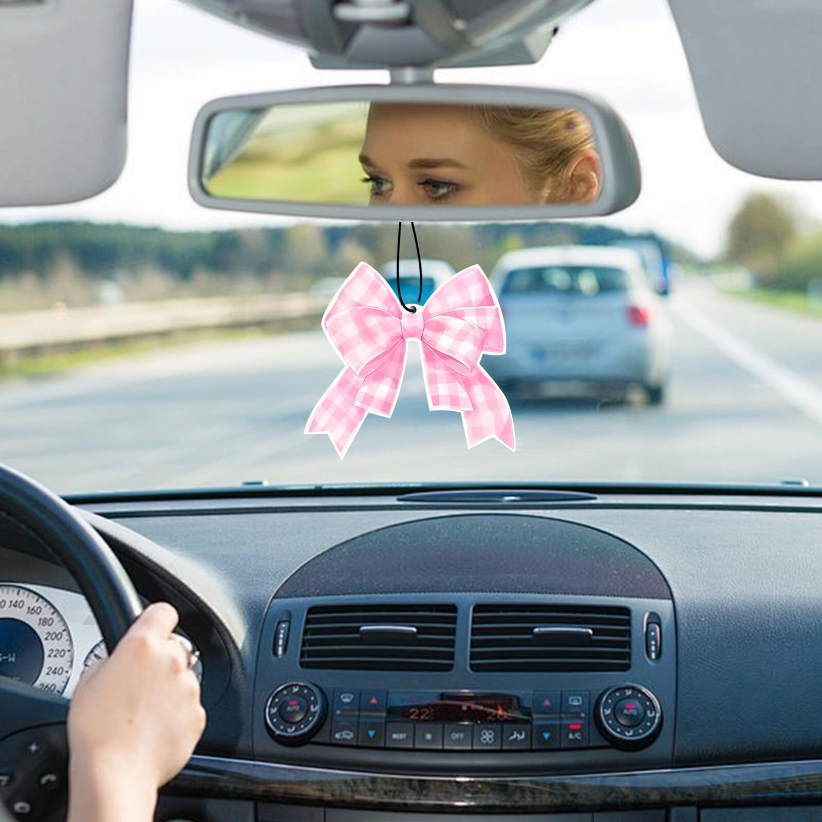 Joytezz Car Air Freshener 5Pcs Cute Pink Bow Cherry Conquette Automotive Accessories Car Interior Hanging Scents Decor For Women Teen Girls