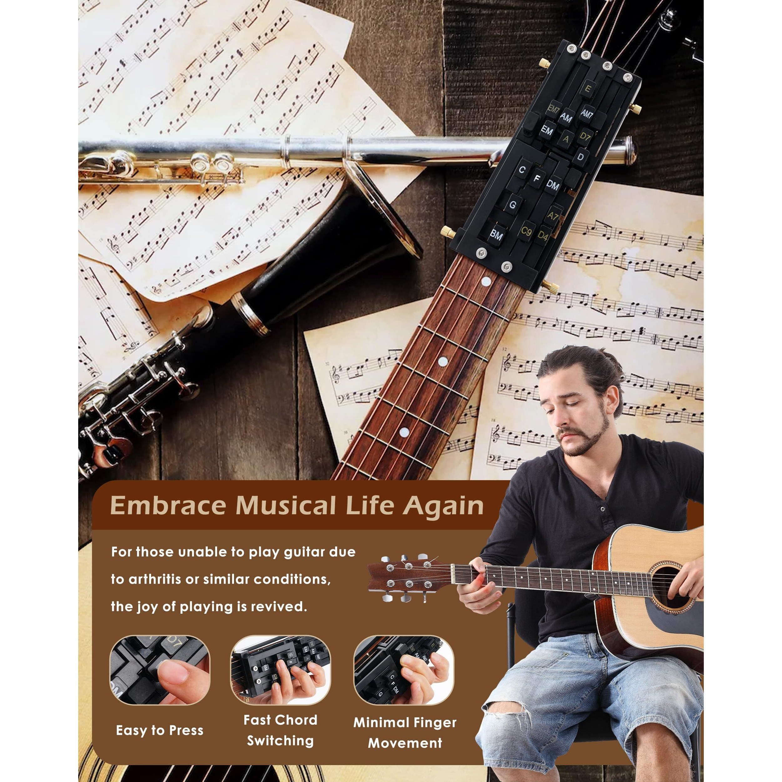 Guitar Chord Presser  Guitar Chords Trainer For Beginners And Arthritis Player  From Pain To Play - The Arthritis-Friendly Chord Tool  No More Sore Fingers - Chord Helper For Beginners