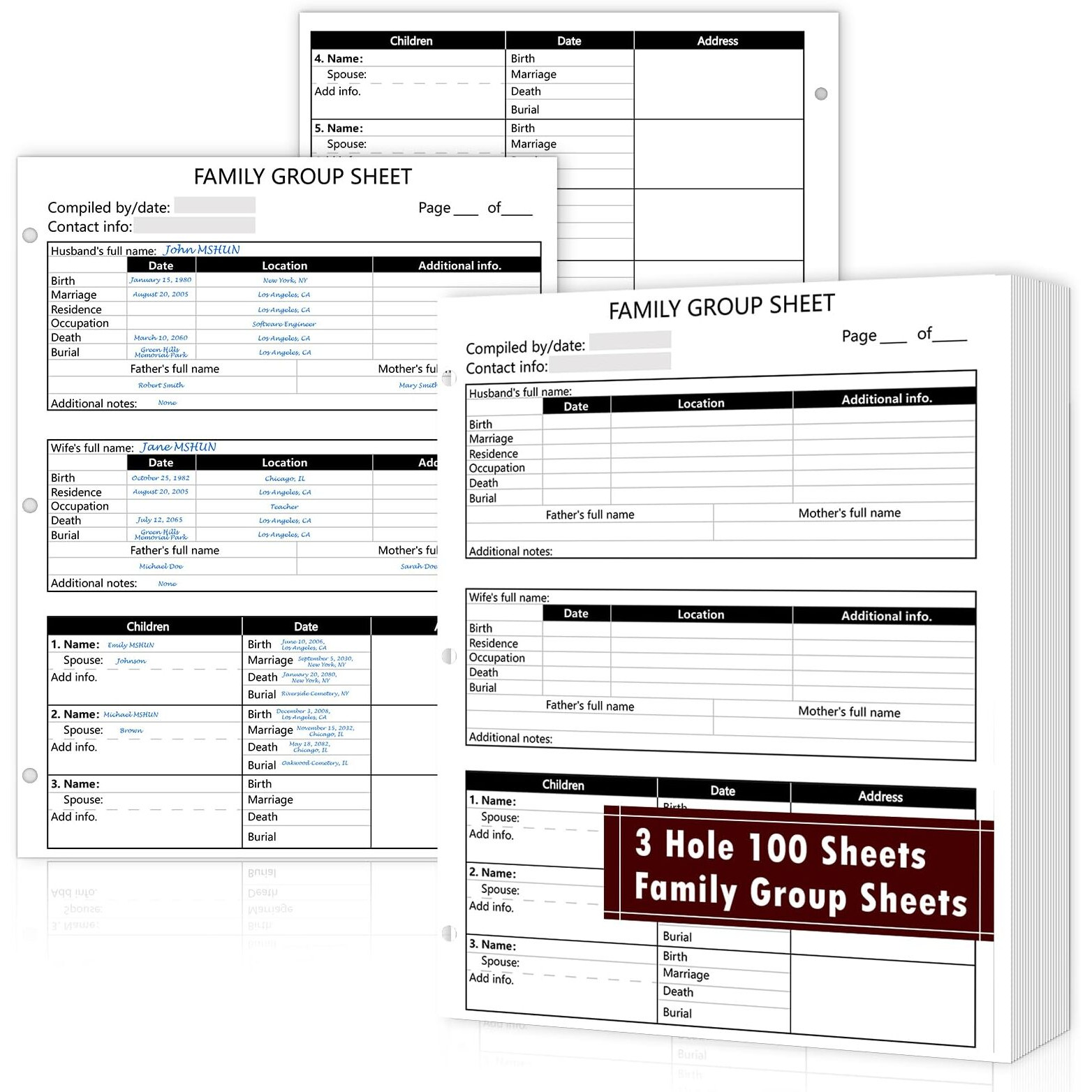 100 Sheets 3 Hole 12Th Generation Family Group Sheets Two-Sided Blank Genealogy Forms 8.511 Inch Family Tree Charts Genealogy Worksheets Archival Supplies For Research Ancestry Family Member History