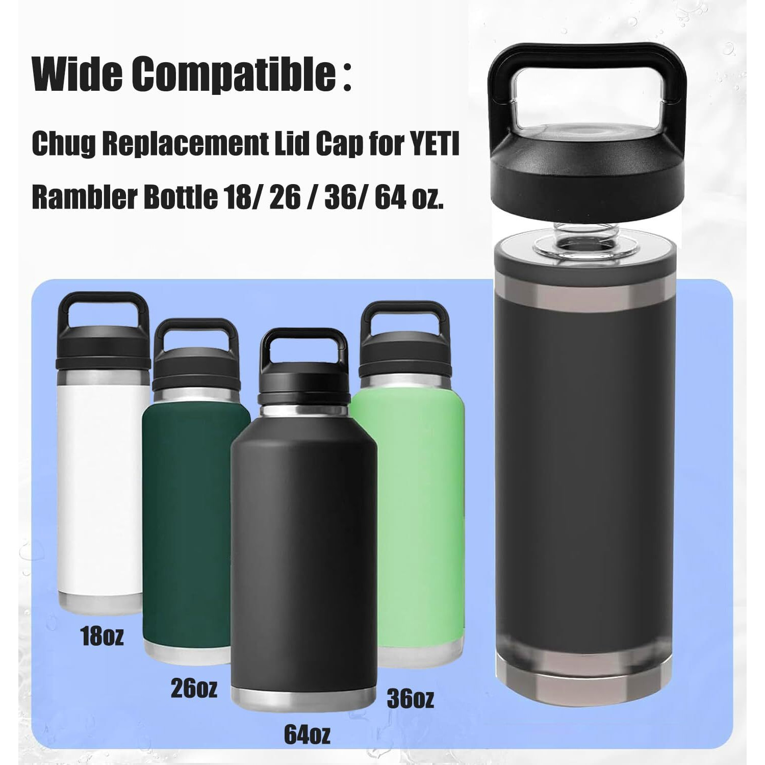 Replacement Lid Chug Cap For Yeti Rambler Bottle  Screw Top Lid Replacement Fits For 18Oz/ 26Oz/ 36Oz/ 64Oz Cap Cover Water Bottle Parts Accessorie