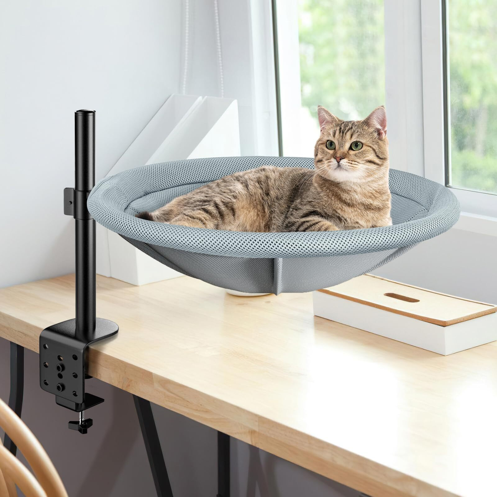 Aiperro Cat Desk Bed - 360 Rotating & Height Adjustable Cat Hammock Perch  Sturdy Cats Bed For Desk With Removable Washable Cover  Supports Up To 60Lbs  Perfect For Indoor Cats
