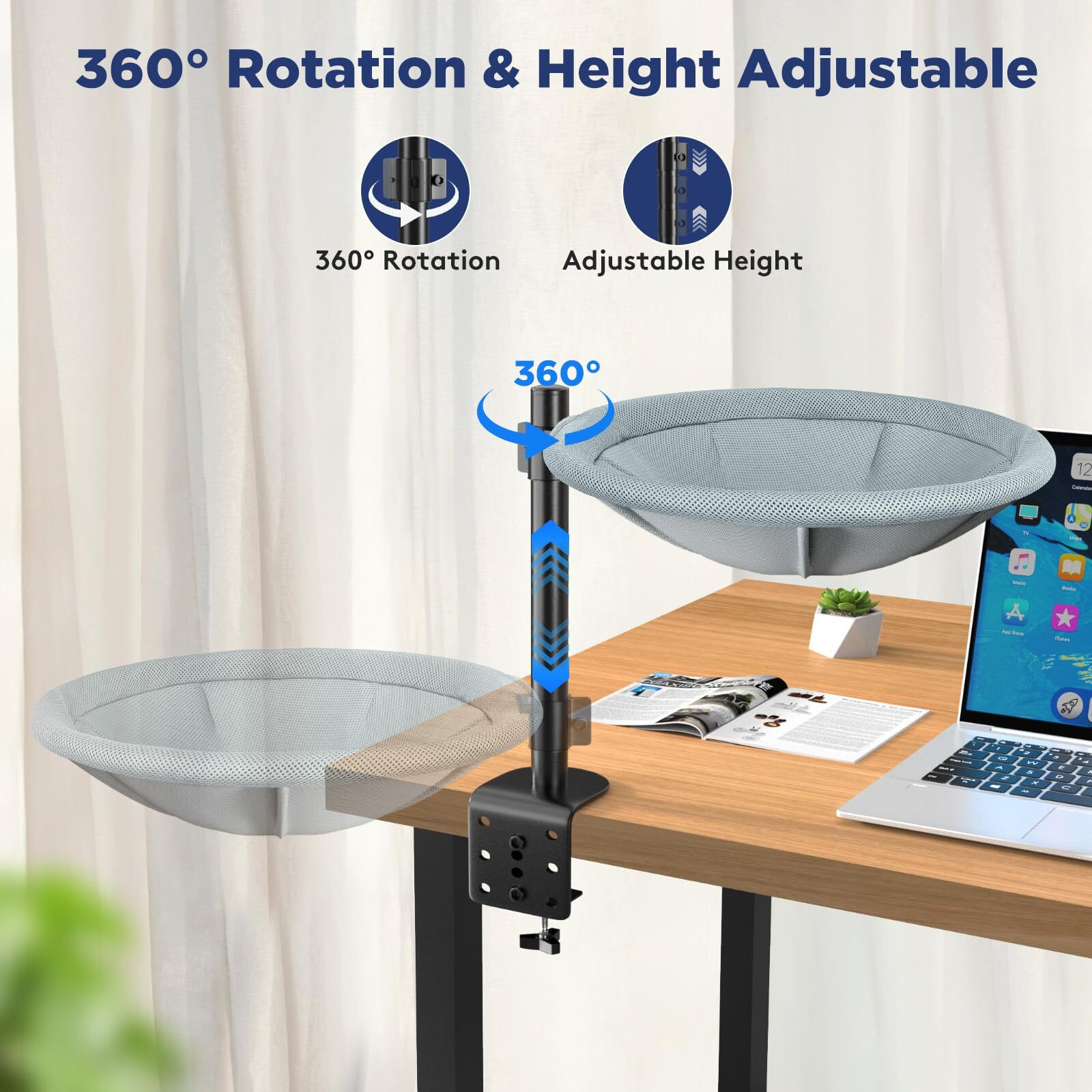 Aiperro Cat Desk Bed - 360 Rotating & Height Adjustable Cat Hammock Perch  Sturdy Cats Bed For Desk With Removable Washable Cover  Supports Up To 60Lbs  Perfect For Indoor Cats