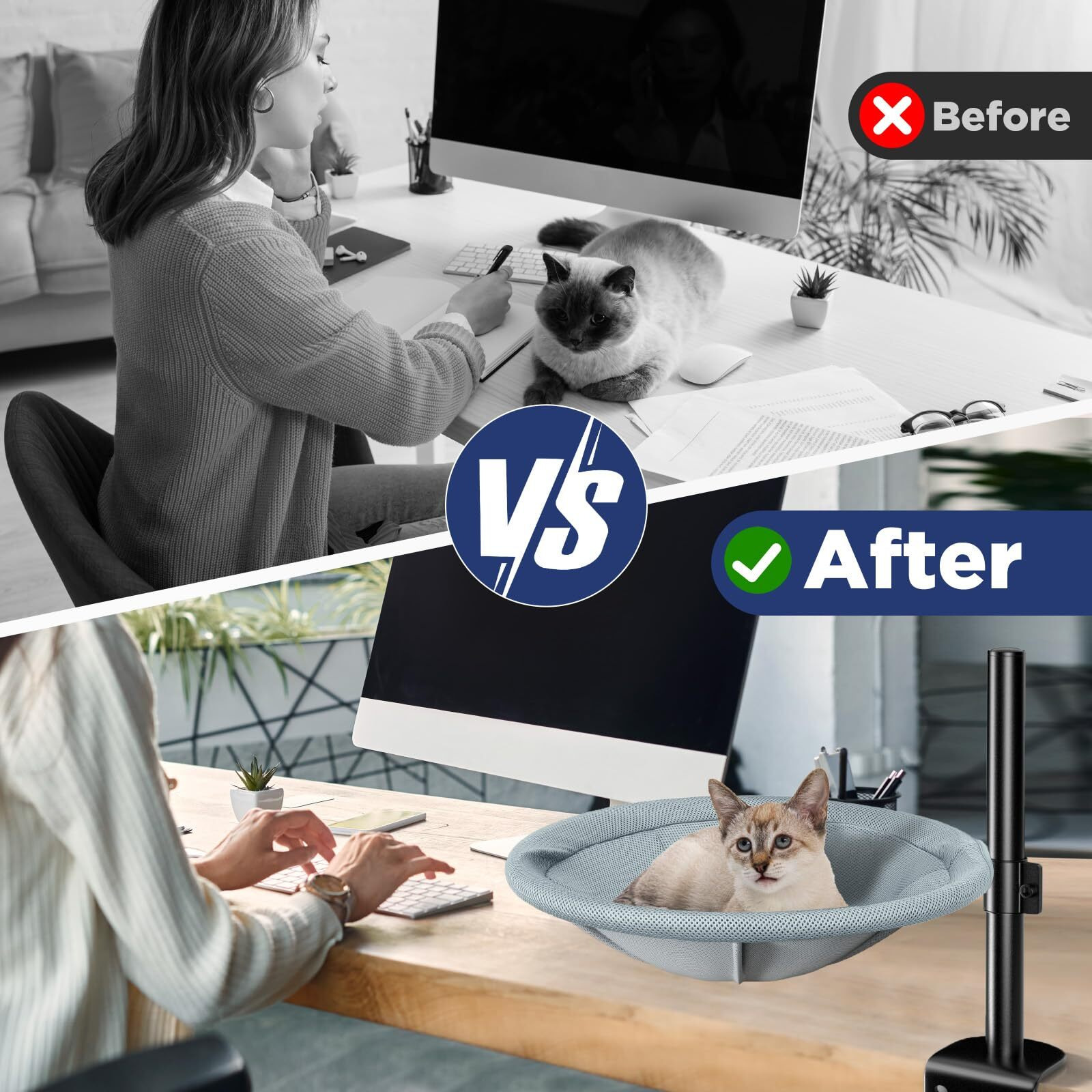 Aiperro Cat Desk Bed - 360 Rotating & Height Adjustable Cat Hammock Perch  Sturdy Cats Bed For Desk With Removable Washable Cover  Supports Up To 60Lbs  Perfect For Indoor Cats