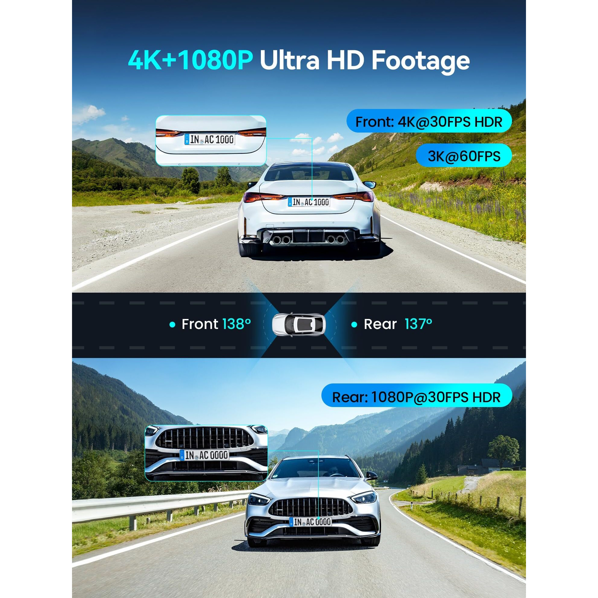Ddpai 4K Dash Cam Front And Rear  Dual Starvis 2 Imx678 Dashcam  4K+1080P 60Fps Hdr Dash Camera For Cars With 32Gb Emmc  5G Wifi Gps  3 "" Ips Screen  Night Vision  24H Parking Mode  G-Sensor  Z60 Pro