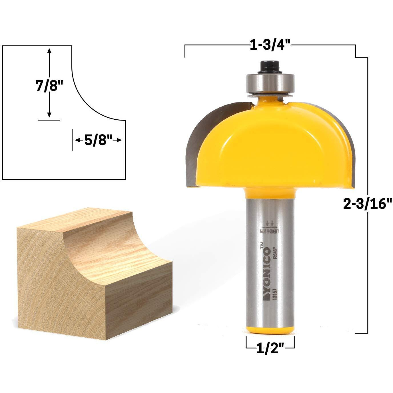 Yonico Cove Router Bits Edge Forming 5/8-Inch Radius 1/2-Inch Shank 13157