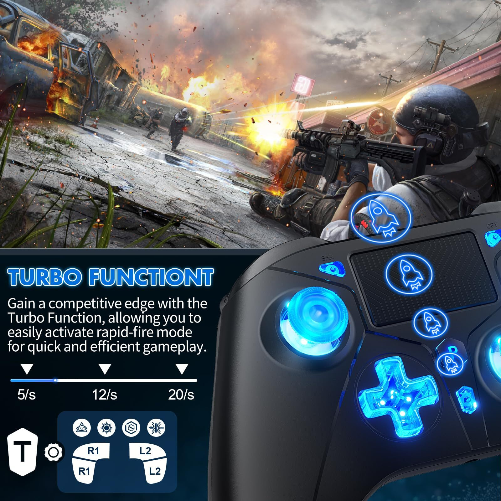 Compatible With Ps5 Controller  Wired Controller For Playstation 5/Ps4/Pc  Gaming Controllers  Gamepad With Dual Vibration 6-Axis Gyroscope Support Turbo Macro Multi Touch Pad 3.5Mm Audio Jack