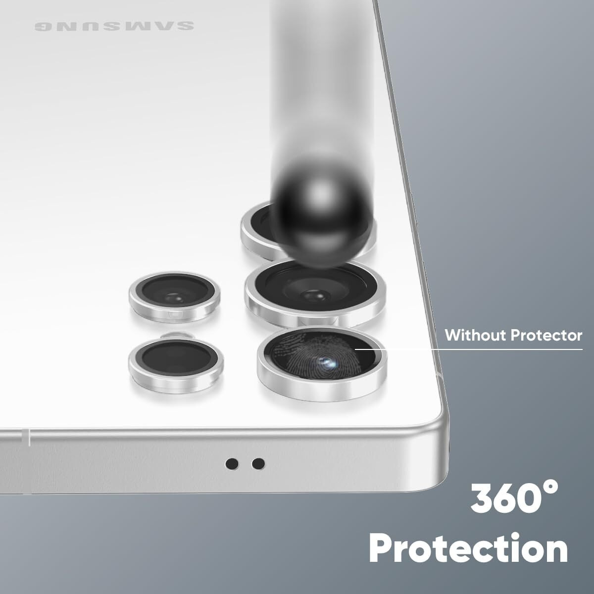 Flolab Nanoarmour For Samsung Galaxy S25 Ultra Camera Lens Protector Durable  Tempered Glass Camera Cover  Aluminum Lens Cover  Anti Reflective Trucolors Crystal Clear  And Easy To Install - Silver