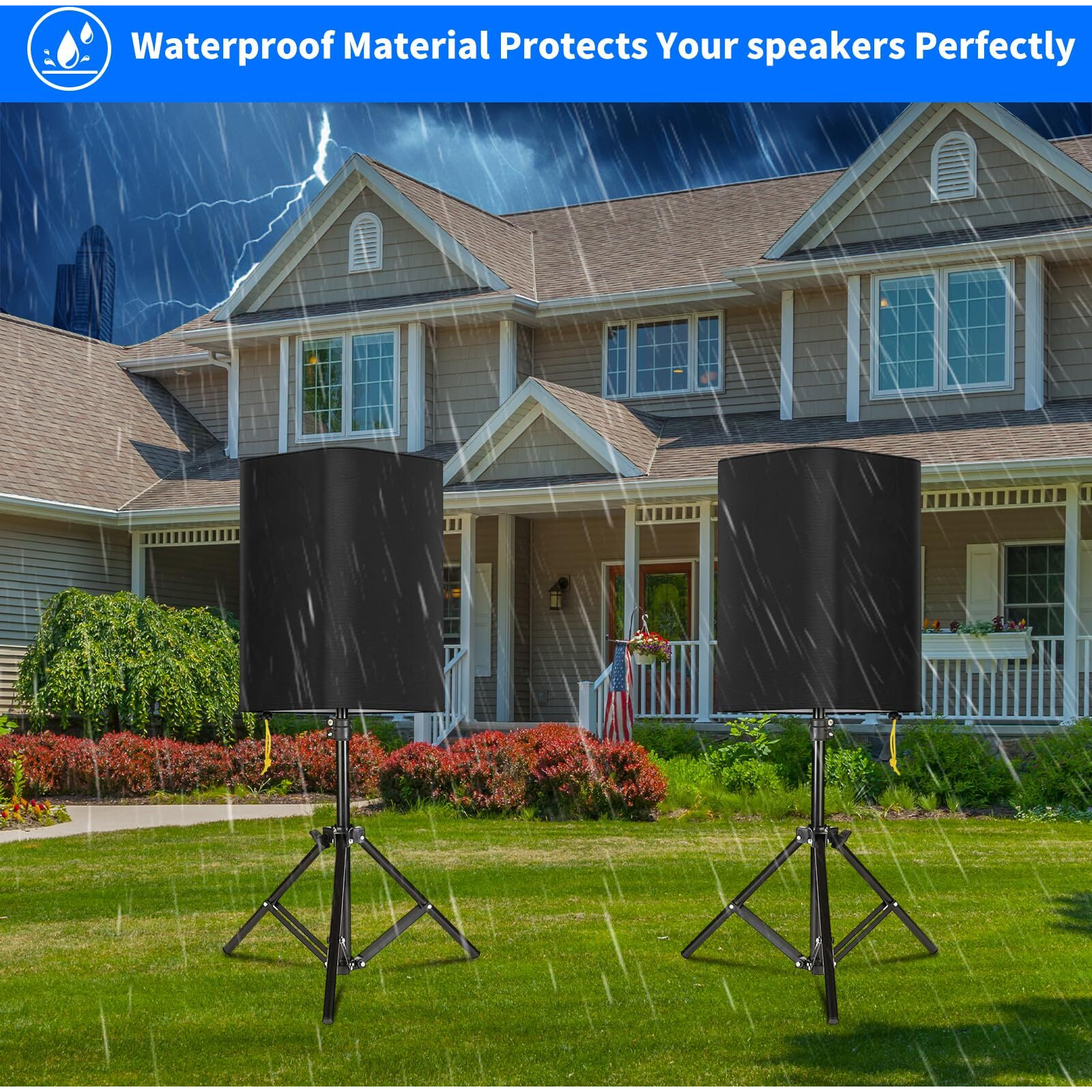 Nookat 8 Inch Pa/Dj Speaker Cover For Powered Speaker Mounted On Stand  2 Pack Outdoor Speaker Cover 600D Thick Oxford Fabric Waterproof Uv Protection Dustproof(Black)