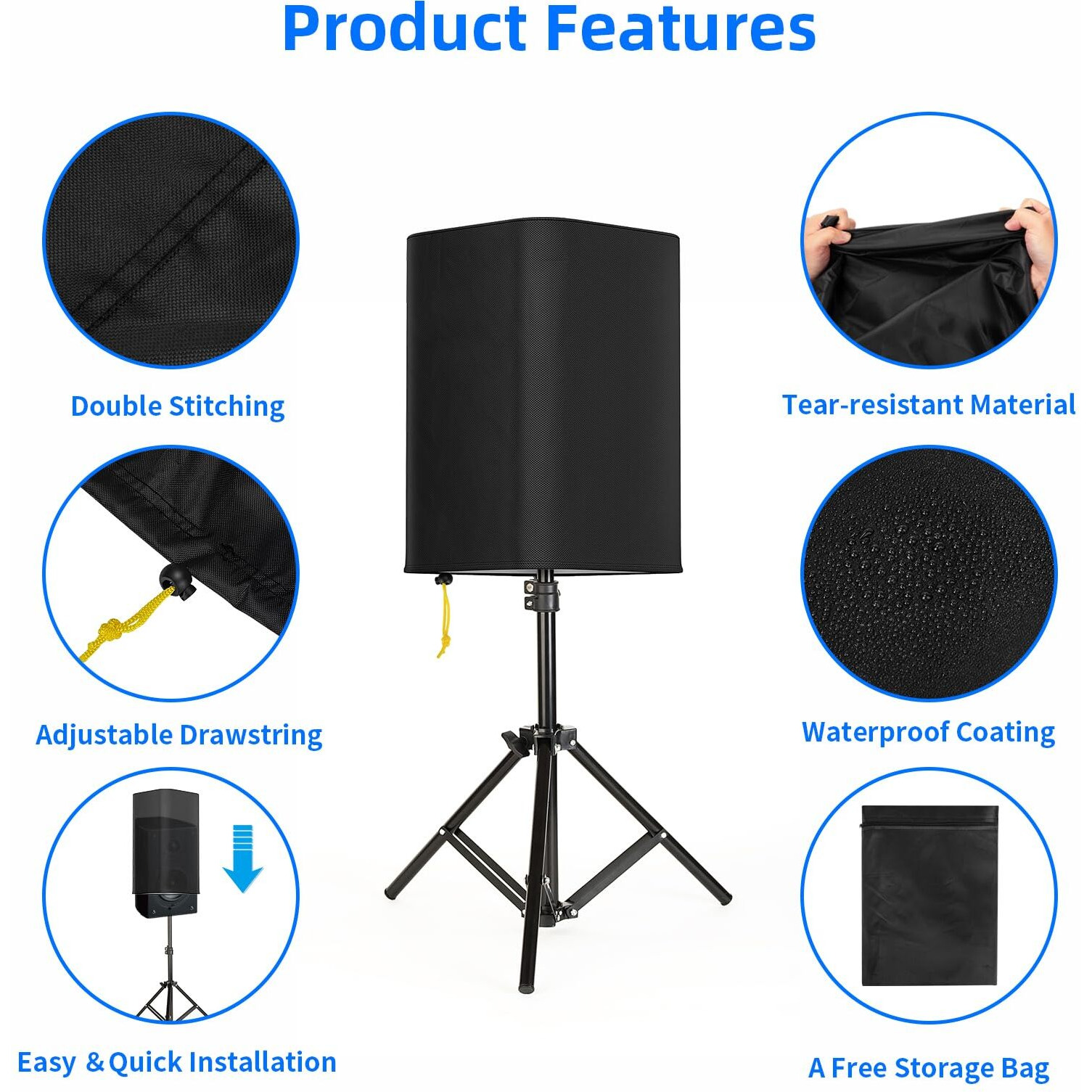 Nookat 8 Inch Pa/Dj Speaker Cover For Powered Speaker Mounted On Stand  2 Pack Outdoor Speaker Cover 600D Thick Oxford Fabric Waterproof Uv Protection Dustproof(Black)