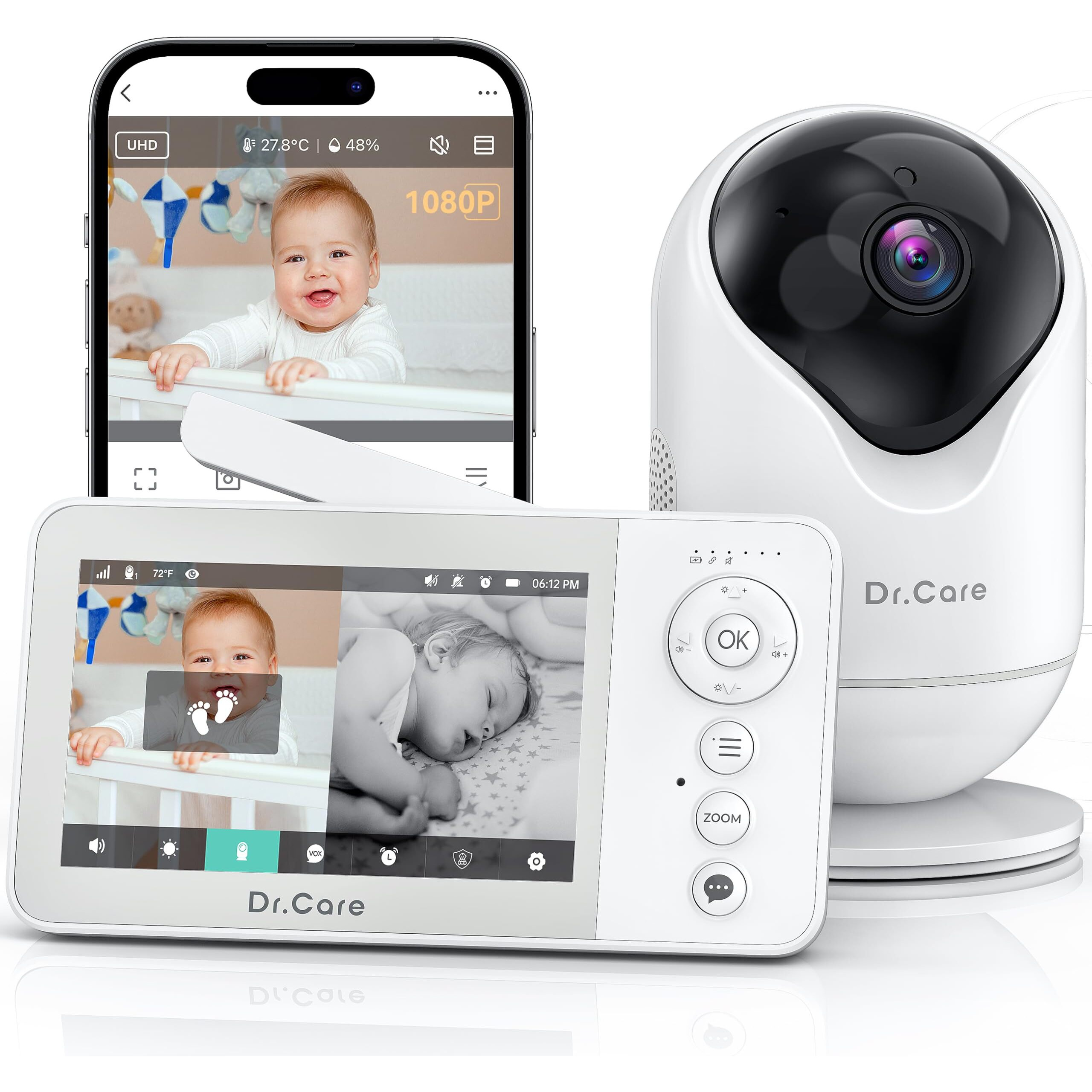 Dr.Care Vistaview Lite Rb Smart Wifi Baby Monitor - 4  720P Split Screen & 1080P Camera App Control  Motion Alerts  2500Mah Removable Battery  Hd Night Vision  2-Way Talk  Multi-User  Triple Security