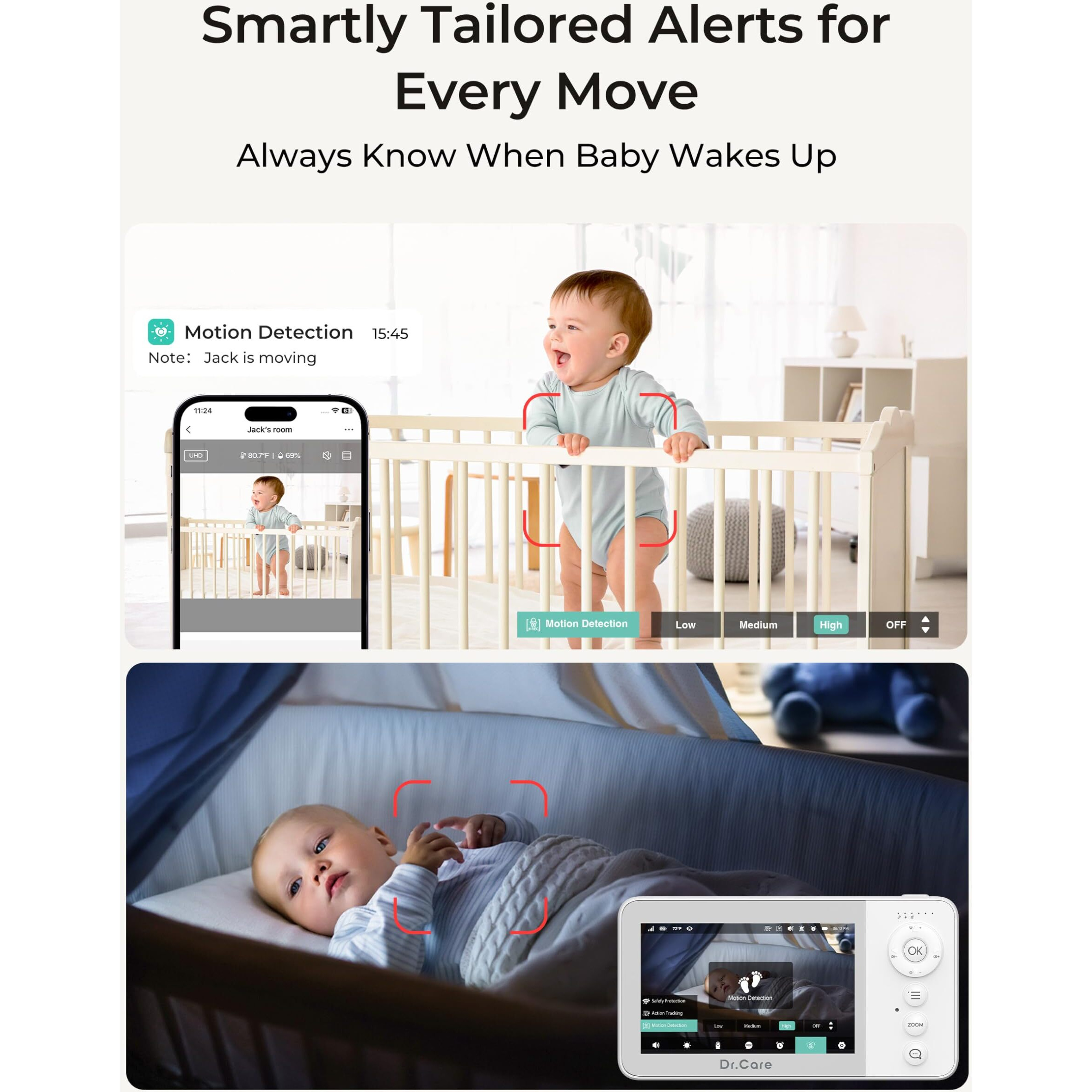Dr.Care Vistaview Lite Rb Smart Wifi Baby Monitor - 4  720P Split Screen & 1080P Camera App Control  Motion Alerts  2500Mah Removable Battery  Hd Night Vision  2-Way Talk  Multi-User  Triple Security